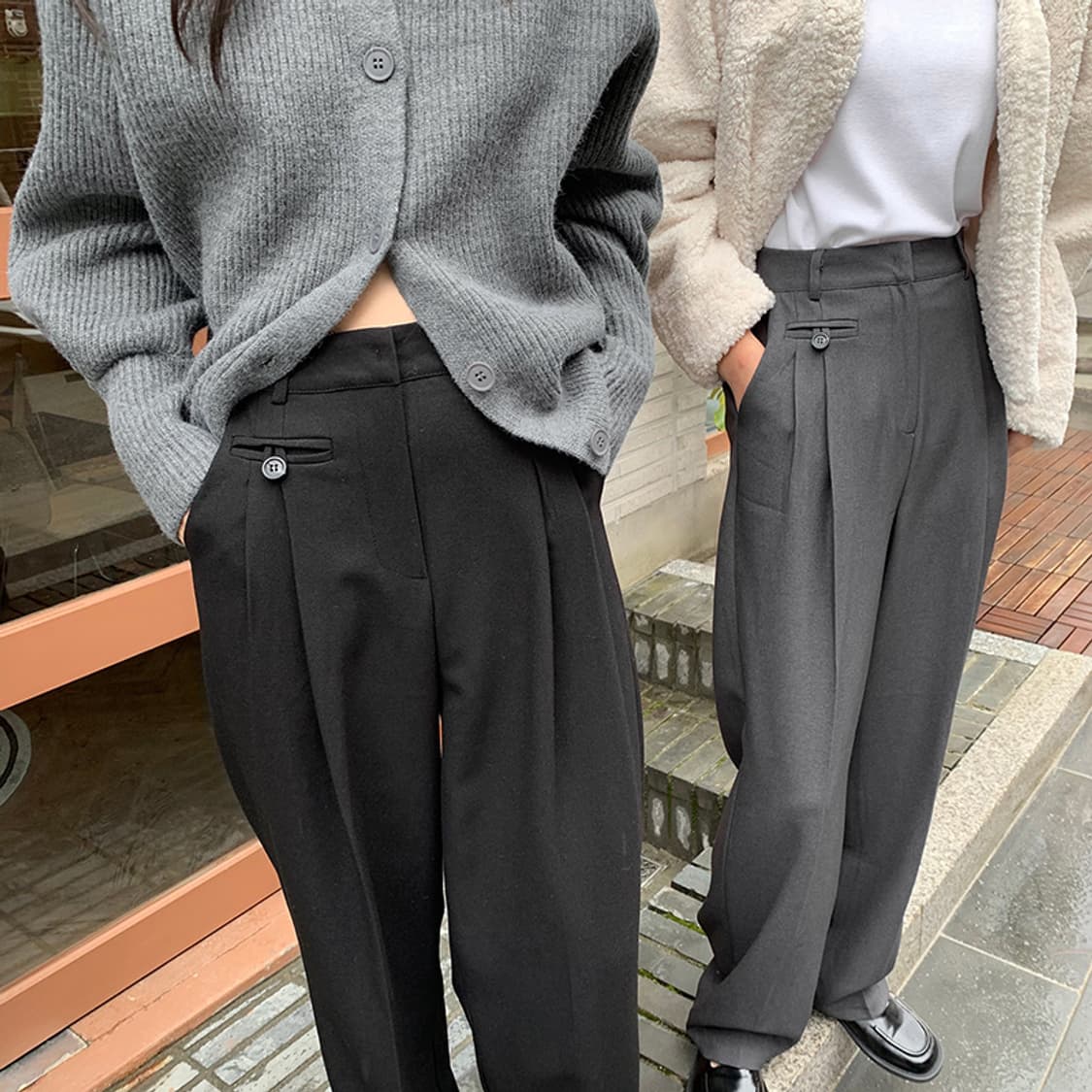 데일리쥬 made 텔츠 핀턱 와이드 슬랙스 검정 상품이미지3