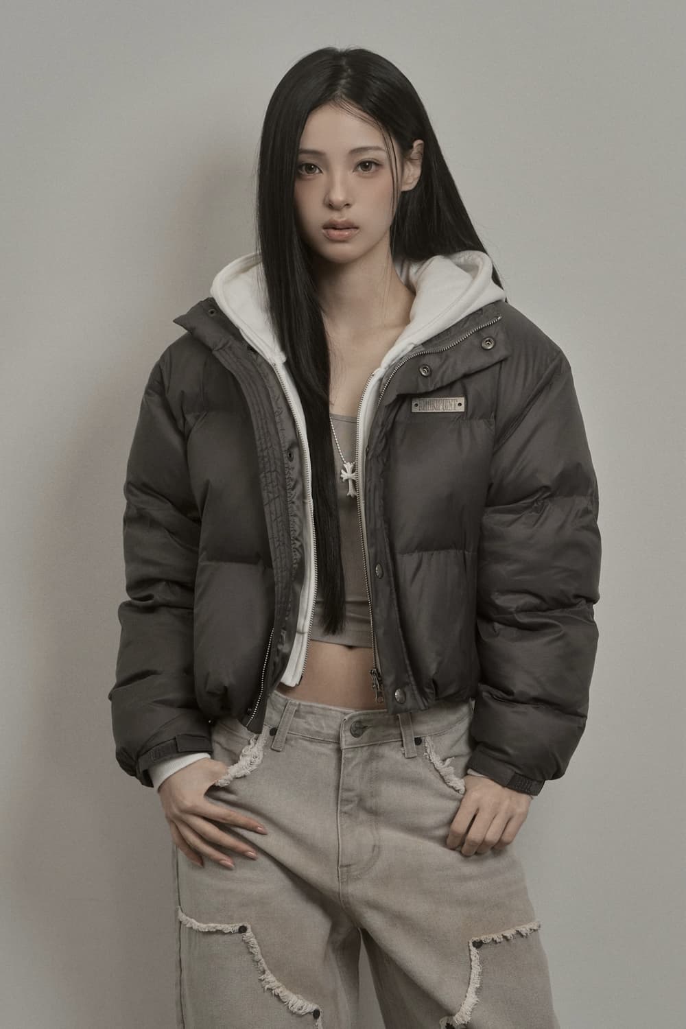 오늘만)카키포인트 패딩 Stud Padded Jacket charcoal 상품이미지3