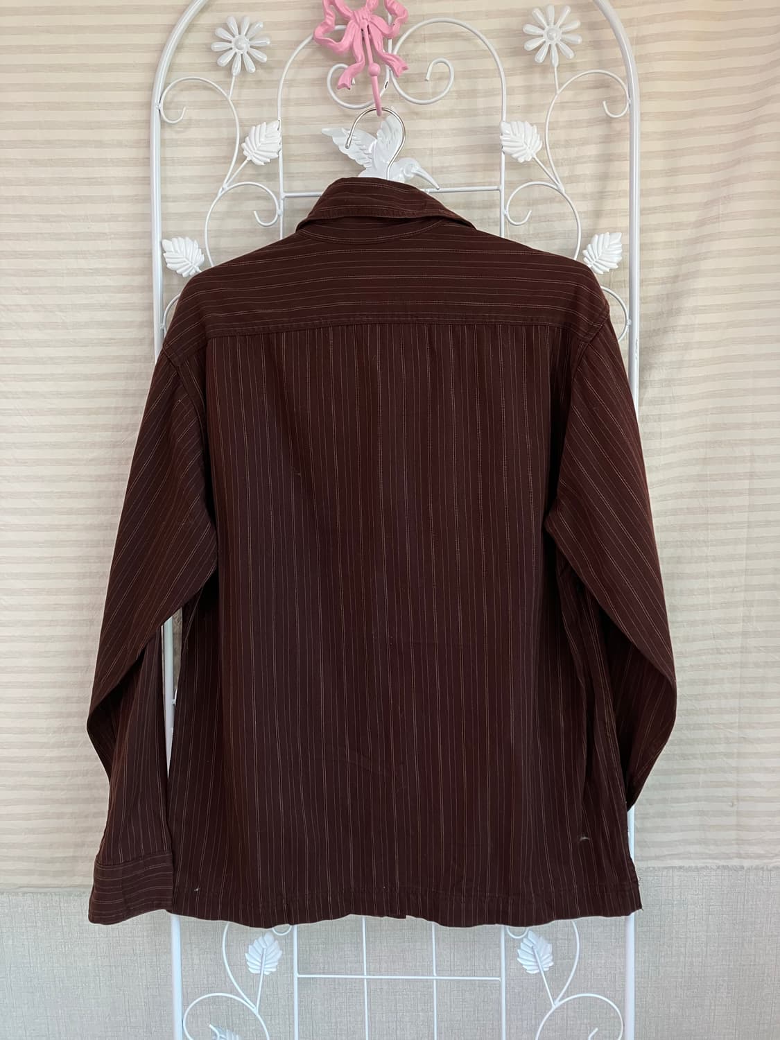 빈티지 브라운 스트라이프 집업 셔츠 y2k 스트릿 갸루 펑키 일본빈티지 상품이미지2