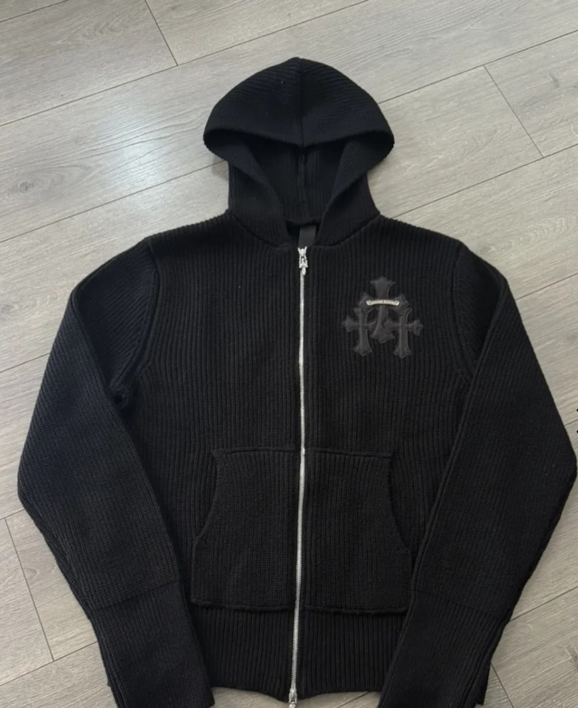 크롬하츠 캐시미어 레더패치크로스 세메터리 후드집업 상품이미지1