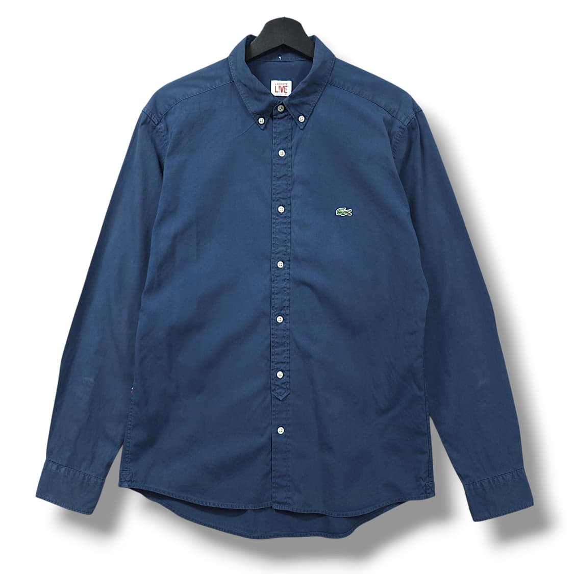 [100] 라코스테 네이비 솔리드 코튼 긴팔셔츠 상품이미지1