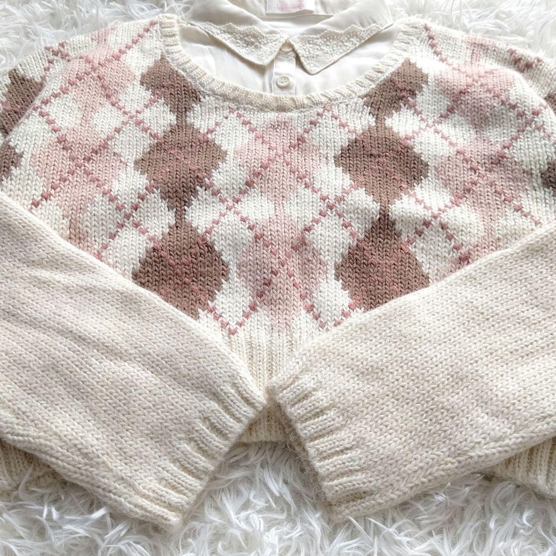 리즈리사 딸기초코 아가일 니트 급처 상품이미지1