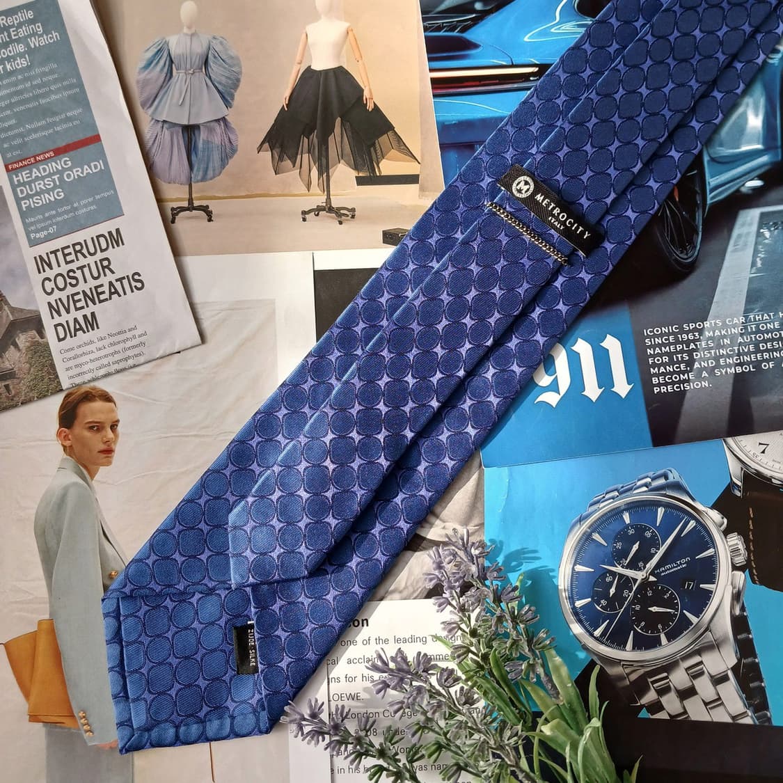 메트로시티 실크 블루 패턴 넥타이 9.1cm A등급 A19696 상품이미지4