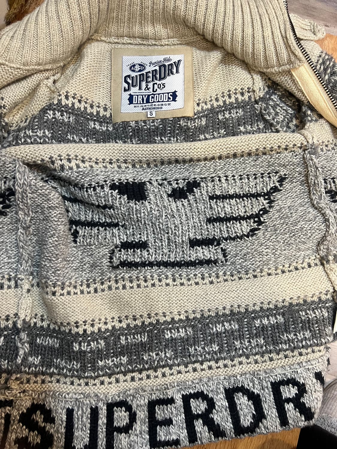 슈퍼드라이 여성 오트밀그레이 노르딕패턴 니트집업점퍼 상품이미지7