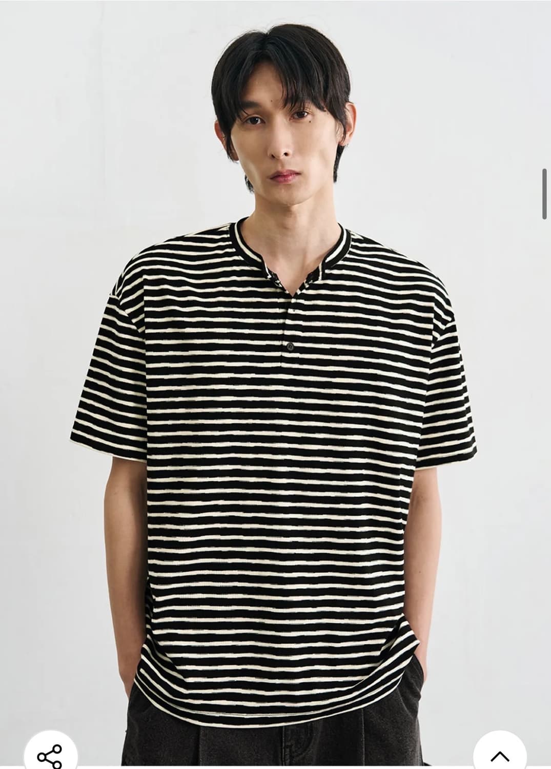 (XL) 드로우핏 러프 스트라이프 헨리넥 티셔츠 [BLACK] 반팔 상품이미지5