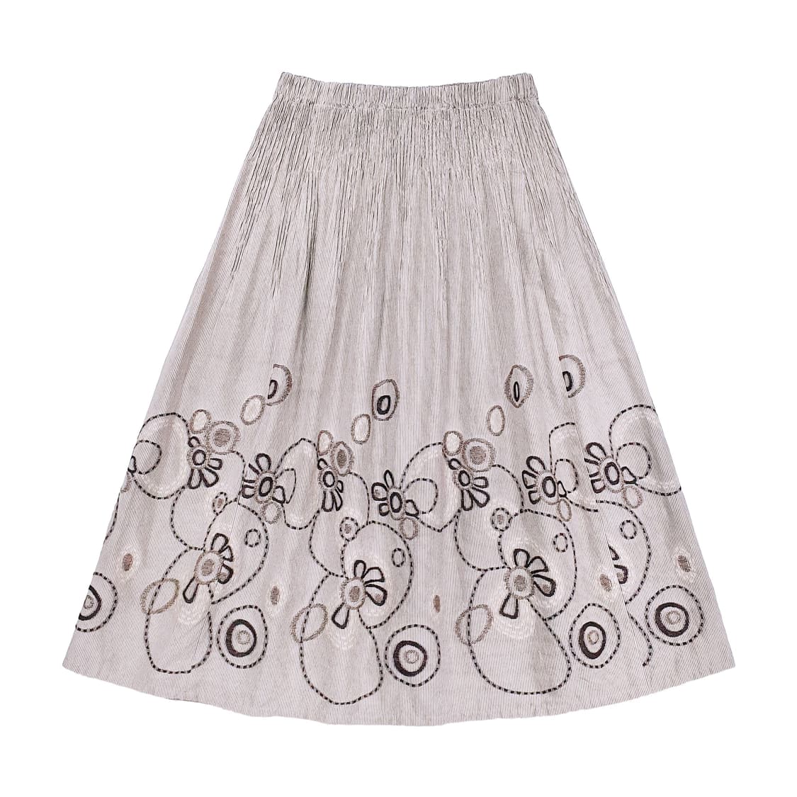 플로럴 자수 밴딩 미디 스커트 라이트 브라운 상품이미지2