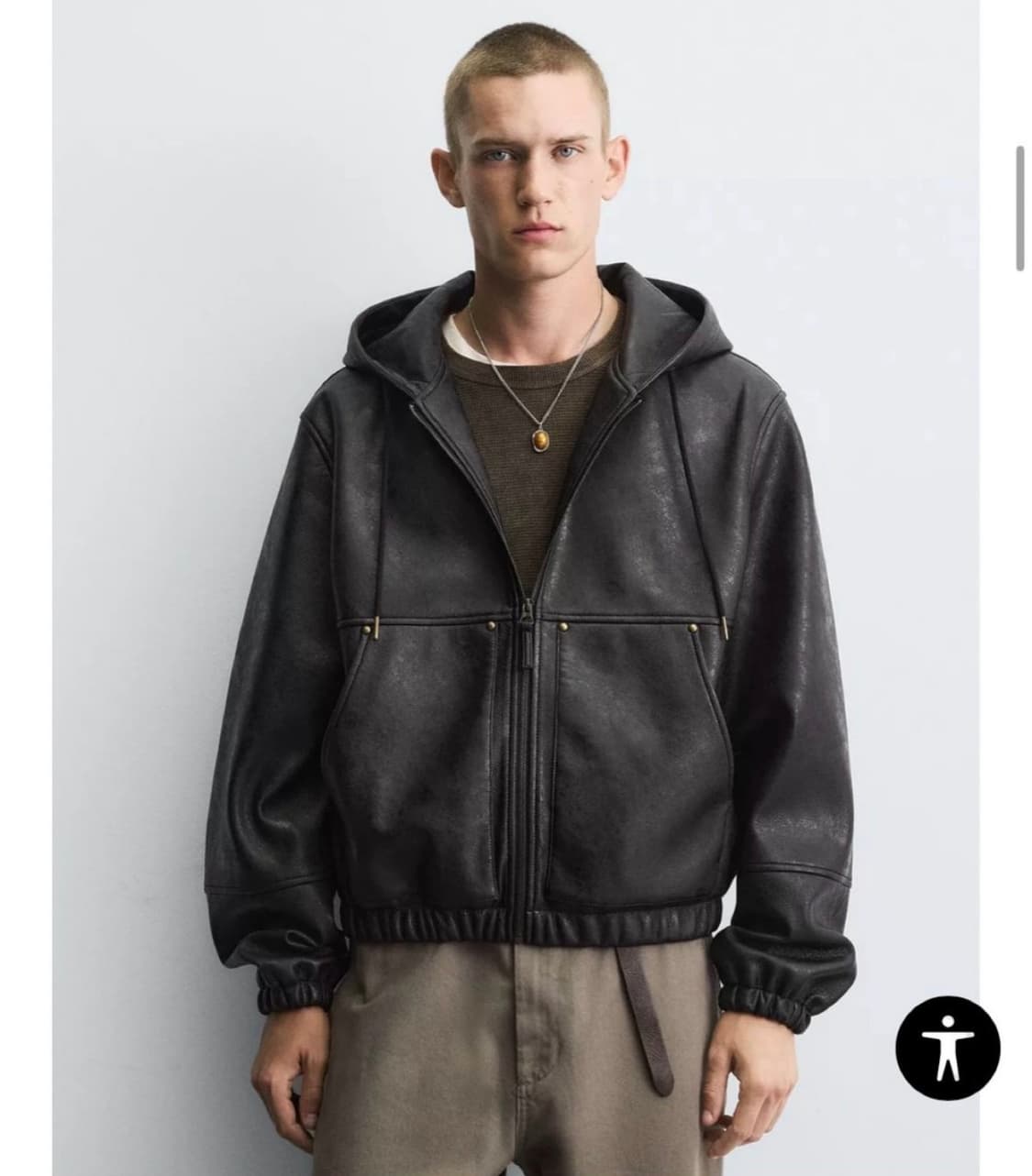 자라 가죽 효과 후드 점퍼 상품이미지1