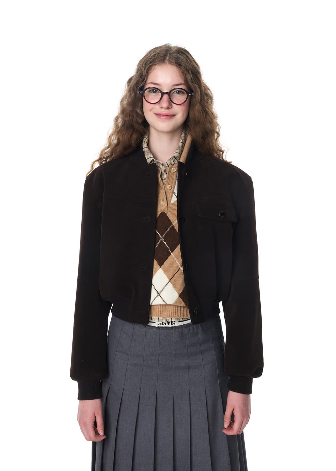 그로브 누아 스웨이드 크롭 자켓 (다크브라운) 상품이미지1