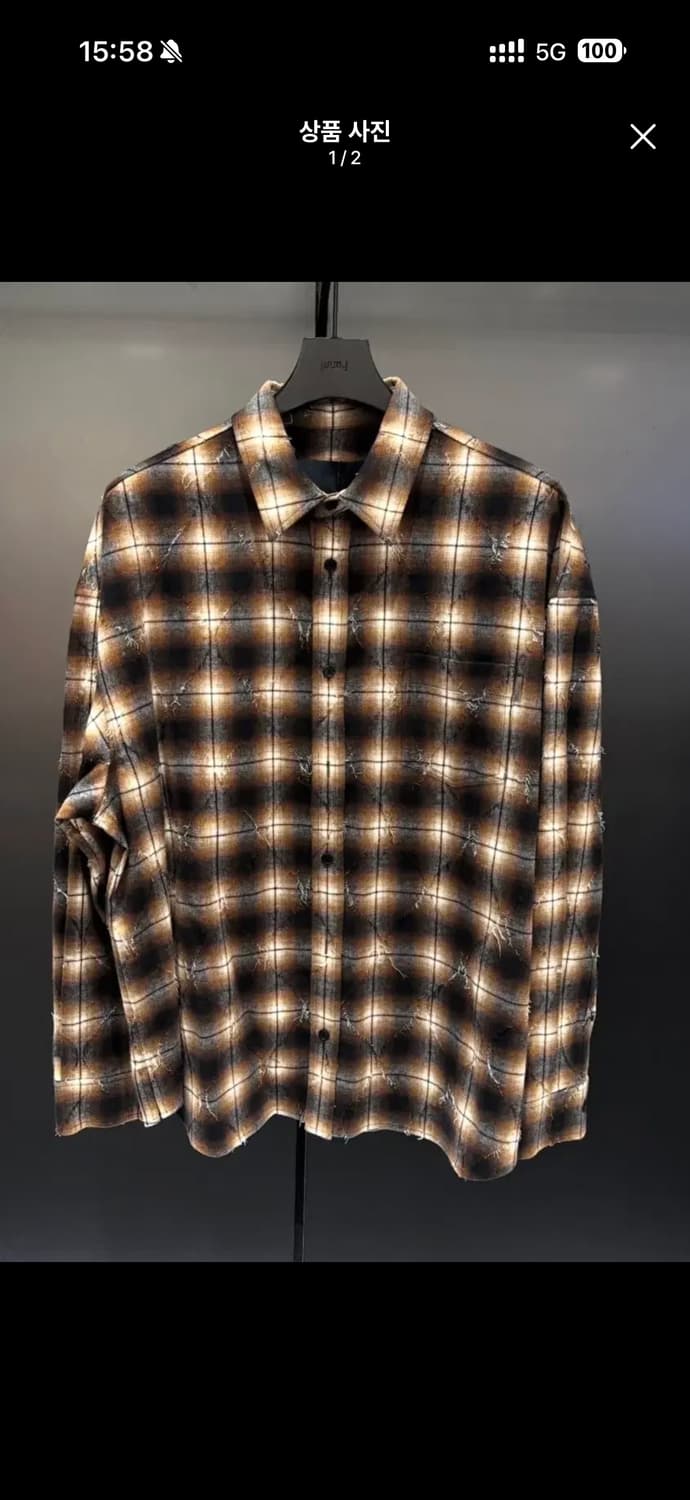 [52] 준지 아가일 니들 체크 루즈핏 셔츠 브라운 상품이미지1