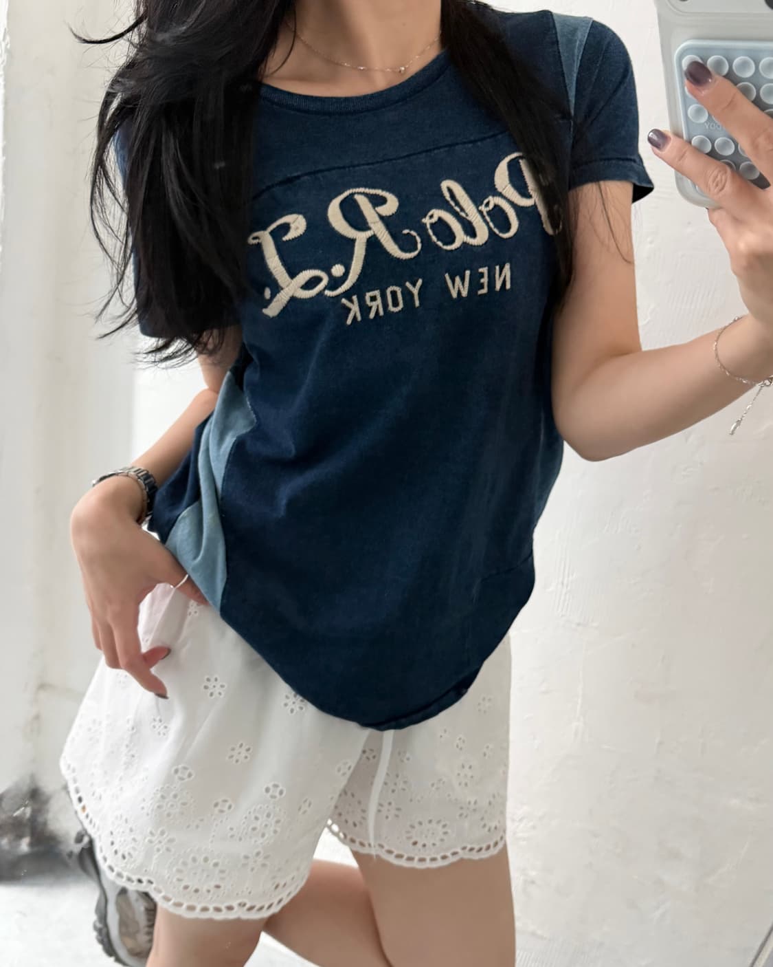 Polo 폴로 랄프로렌 신형 우먼 인디고 패치워크 티셔츠 상품이미지2