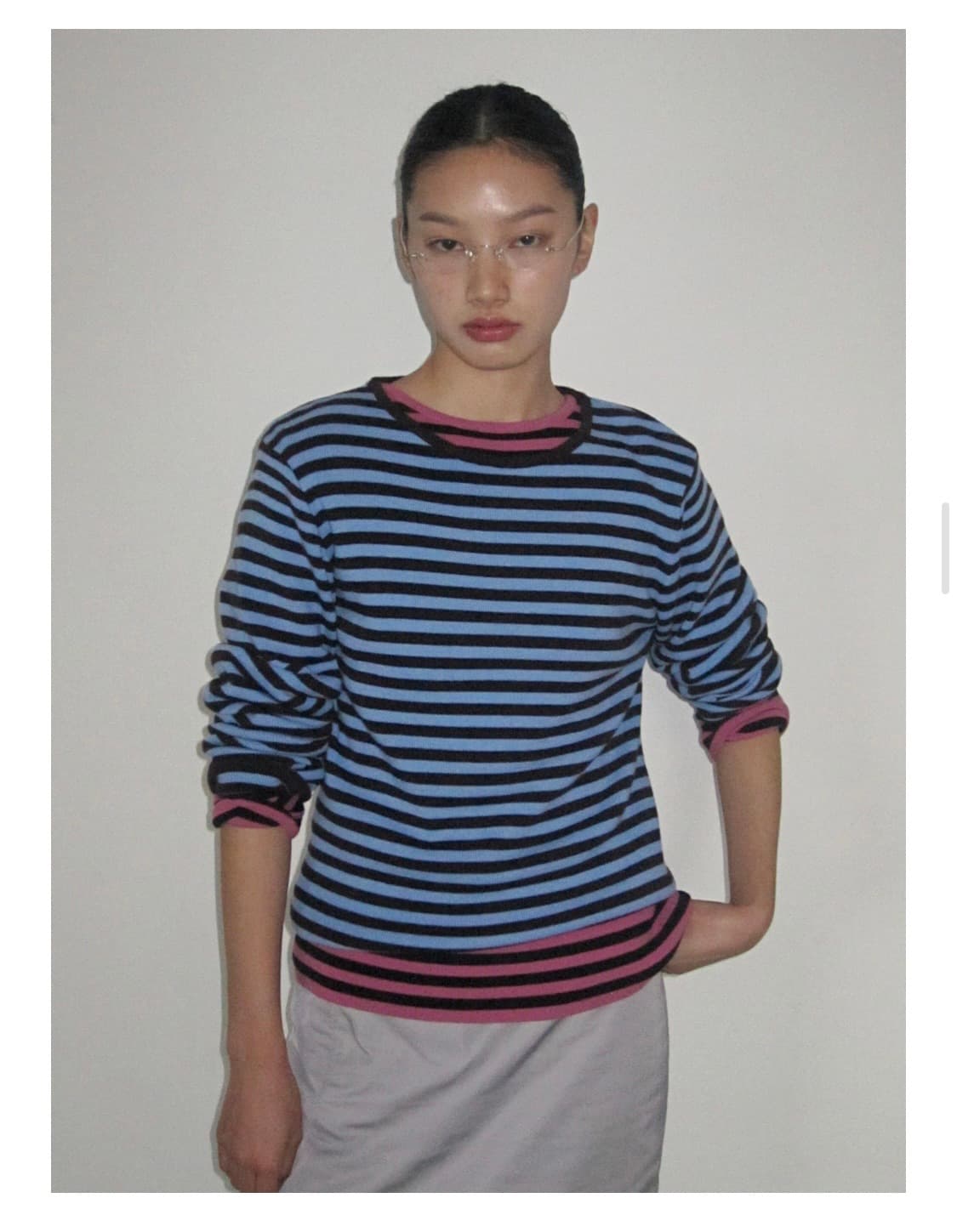 포니테일 스트라이프 니트 티셔츠 상품이미지2