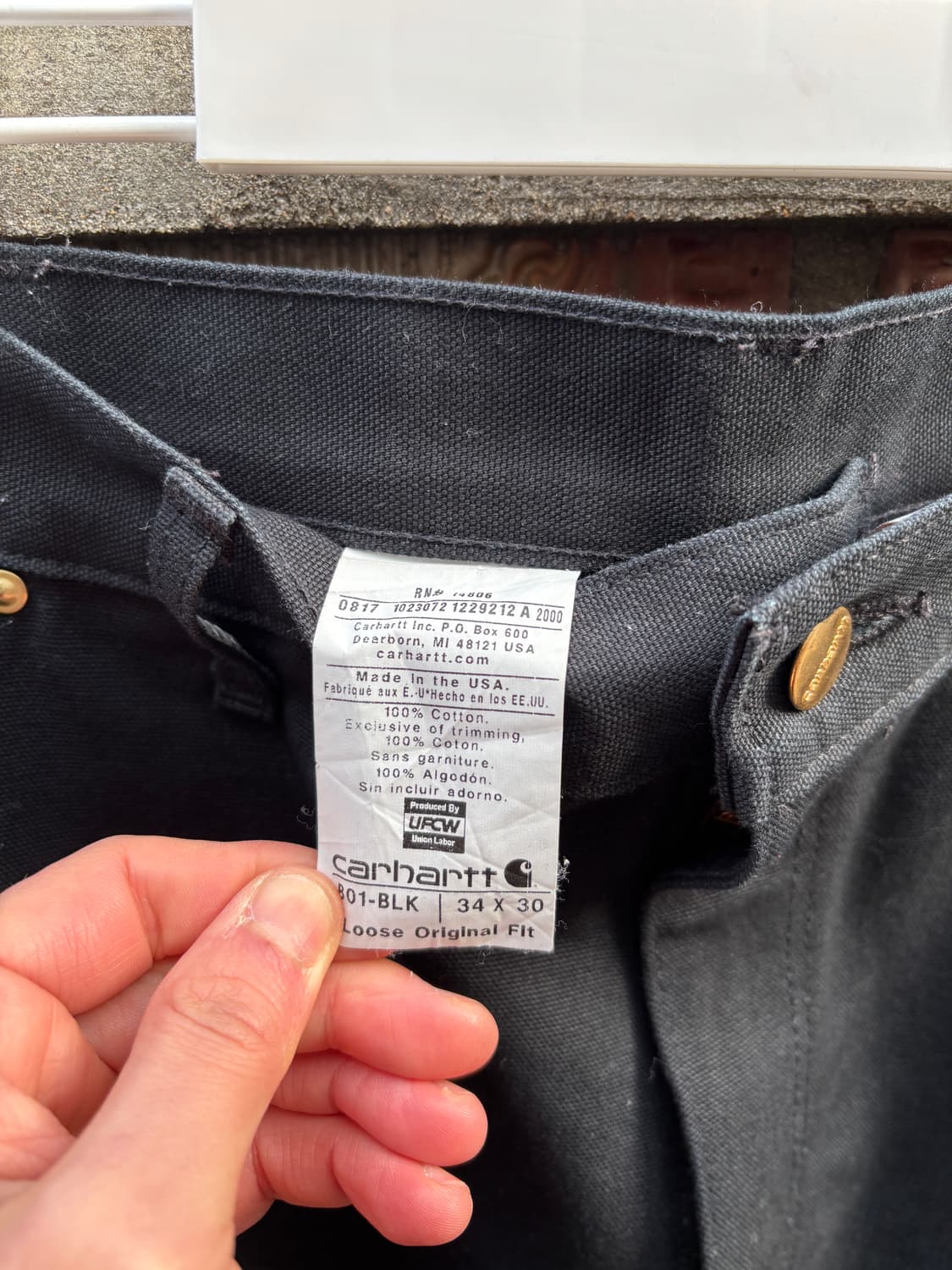 Rare) 칼하트 더블니 블랙 34x30 민트급 usa생산 노동자마크 상품이미지4