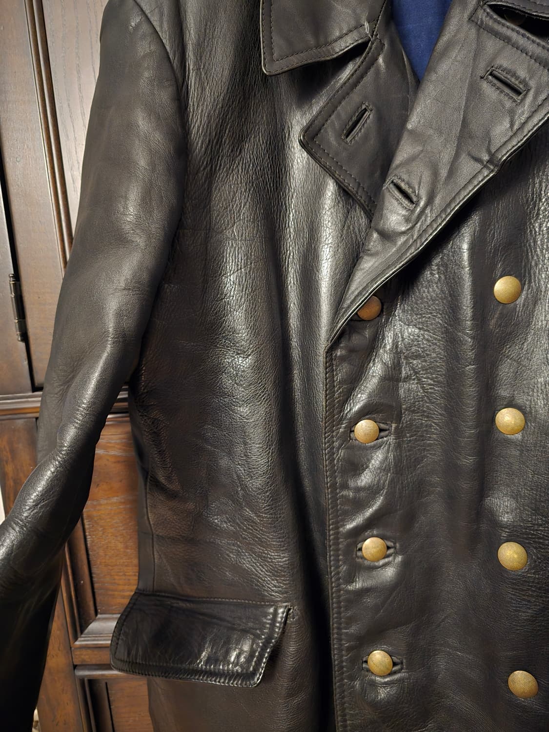 80s 독일 펄리스맨 가죽 더블코트입니다. 상품이미지2