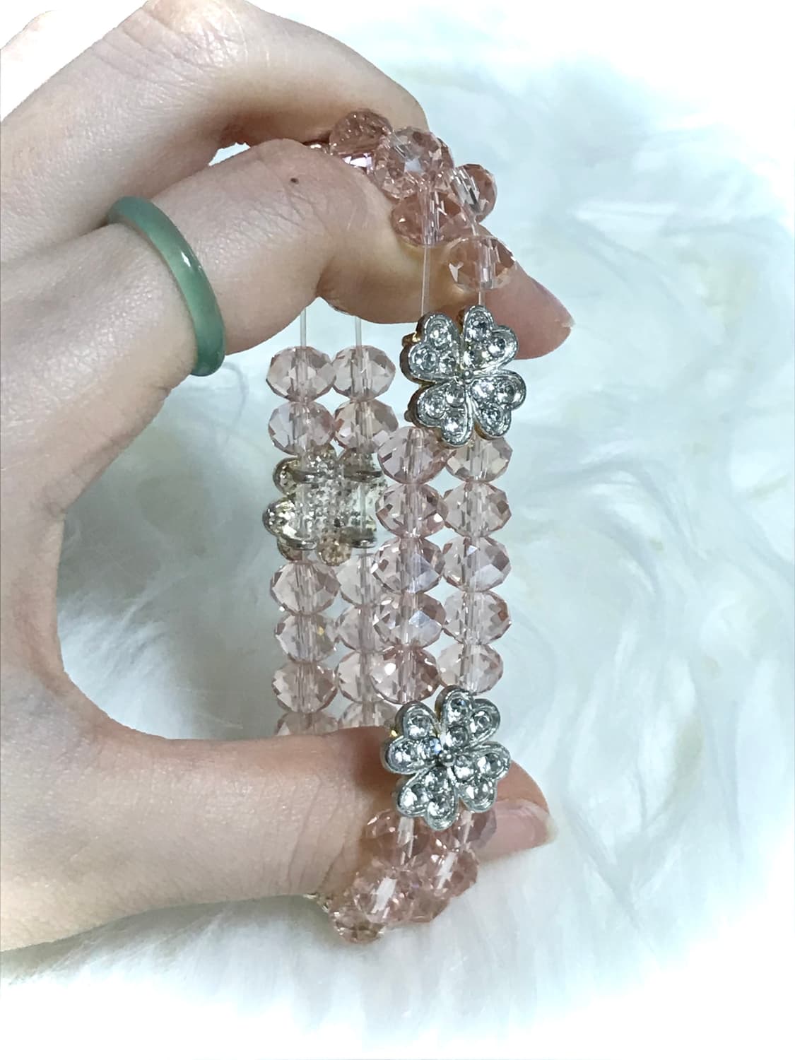 빈티지 네잎클로버 핑크 크리스탈 비즈 팔찌 상품이미지2