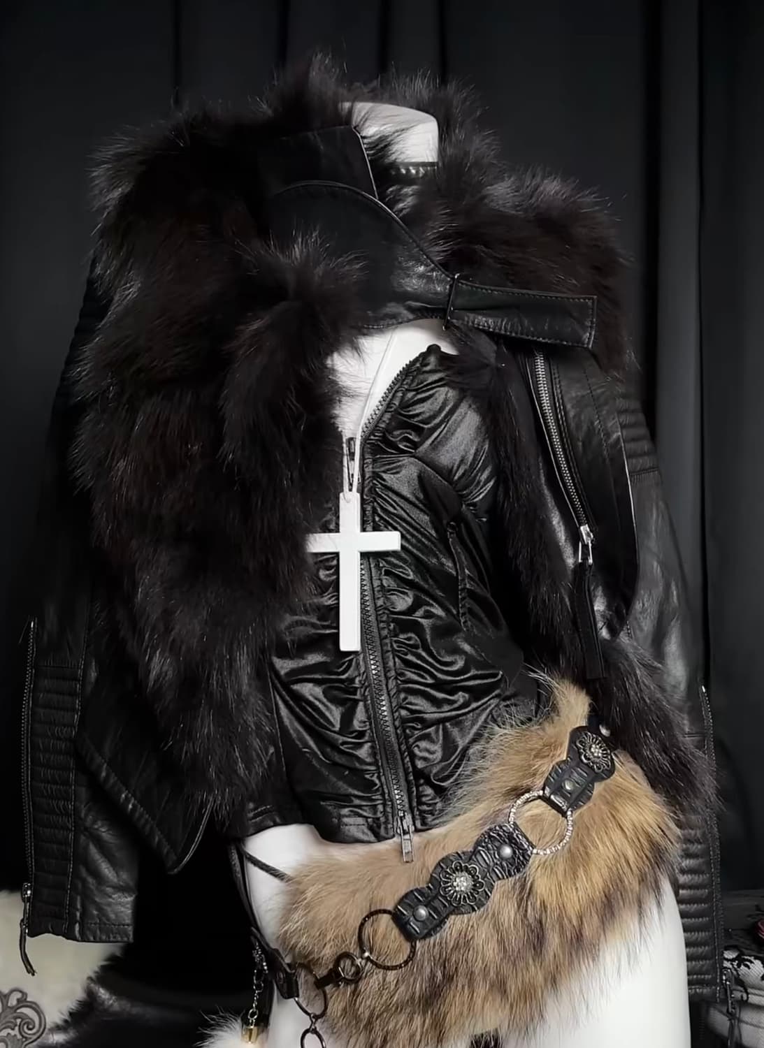 오늘만)리얼레더 리얼퍼 폭스 가죽자켓 퍼자켓 갸루 아케호무 상품이미지2