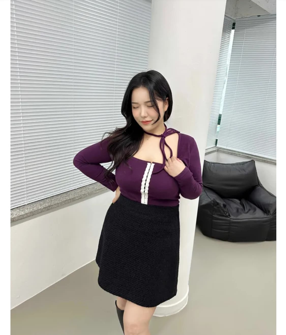 빅사이즈 보라색 코르셋티+타이 상품이미지4