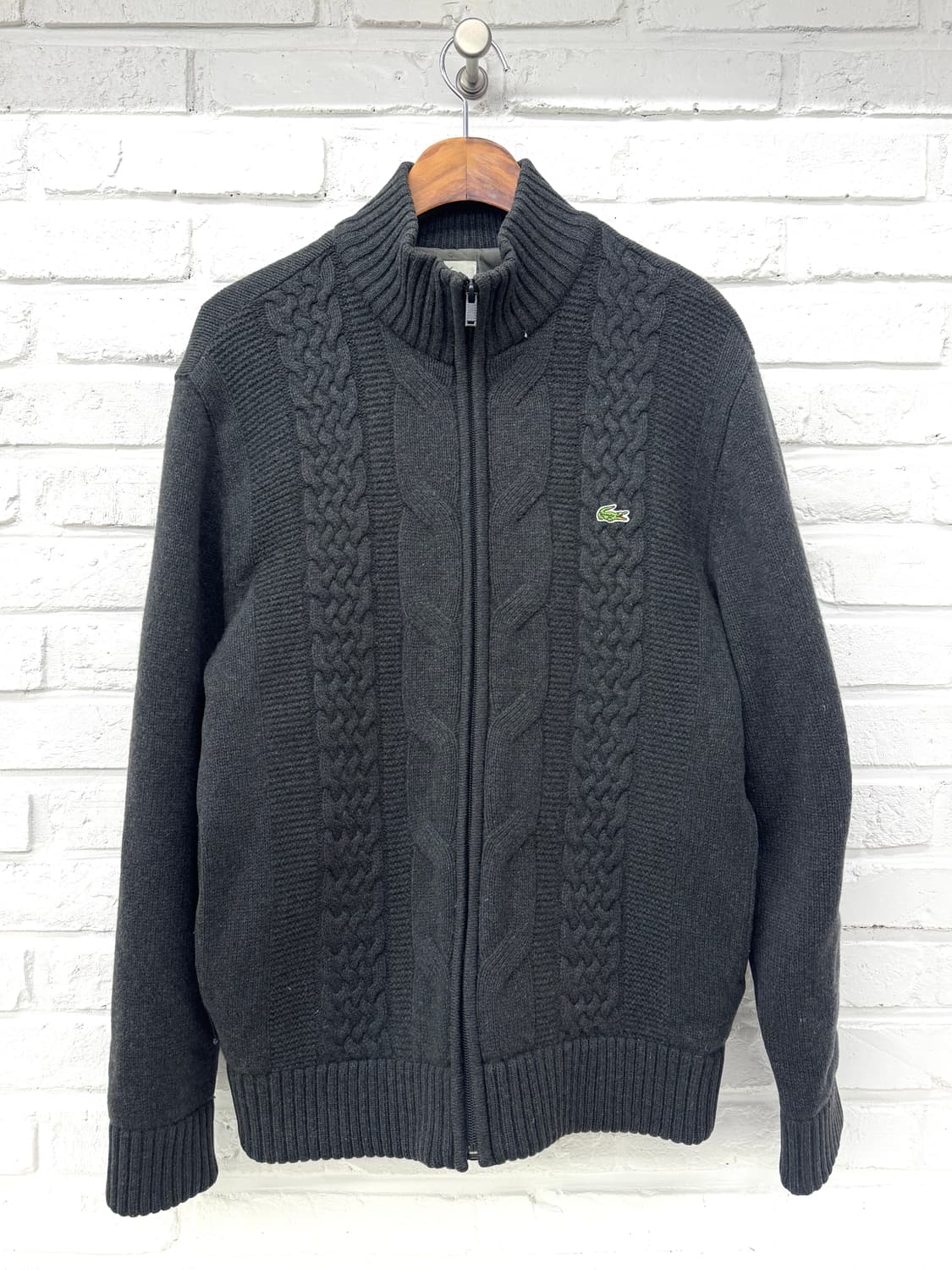 라코스테 그레이 케이블 누빔 니트 집업 상품이미지3