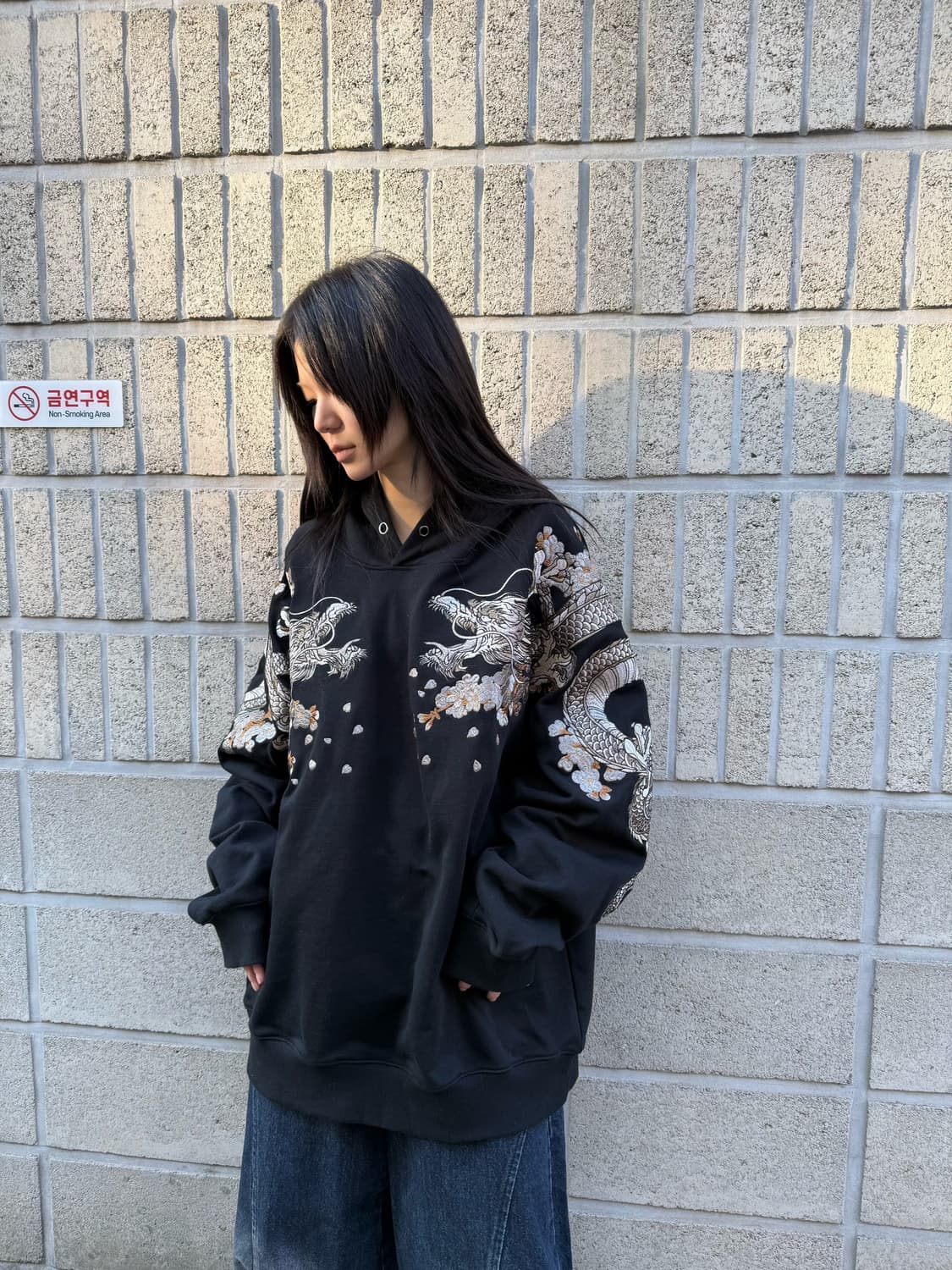 사토리 오버핏 오리엔탈 자수 후드티 상품이미지7