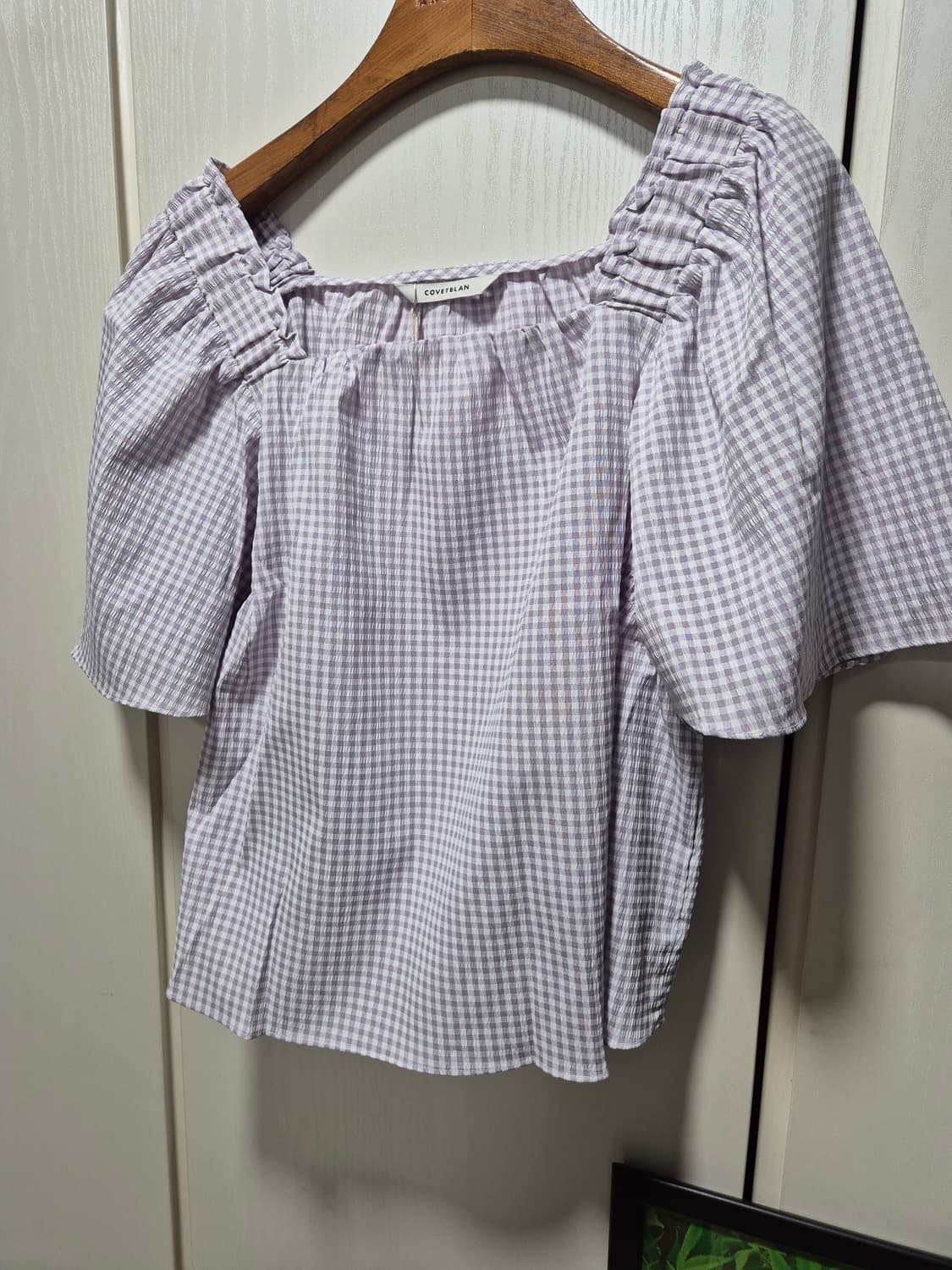 (세일)(새상품)코벳블랑 깅엄 체크 블라우스 퍼프 반팔 상품이미지7