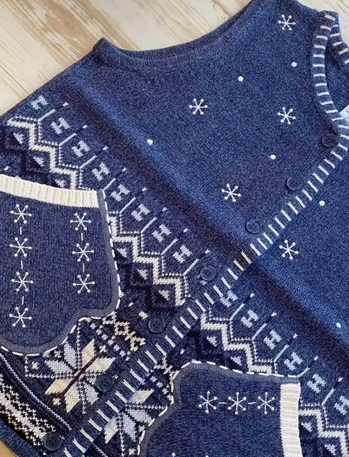 빈티지 크리스마스 니트조끼 장갑 눈 네이비 상품이미지2