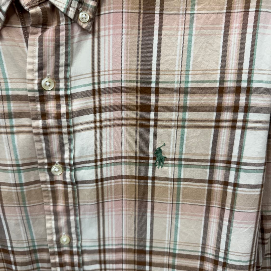 폴로 랄프로렌 긴팔 체크 셔츠 카키 포니 로고 포인트 베이지 상품이미지5