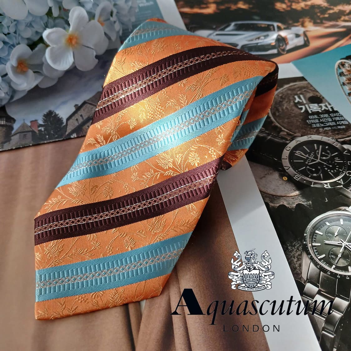 아쿠아스큐텀 실크 오렌지 스트라이프 넥타이 9cm A+등급 A19288
 상품이미지2