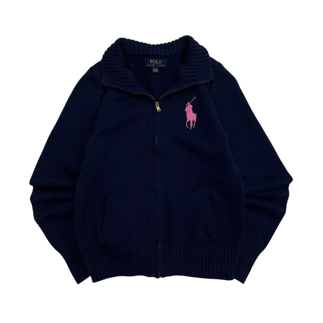 폴로 랄프로렌 핑크 빅포니 네이비 니트집업 XL 상품이미지3