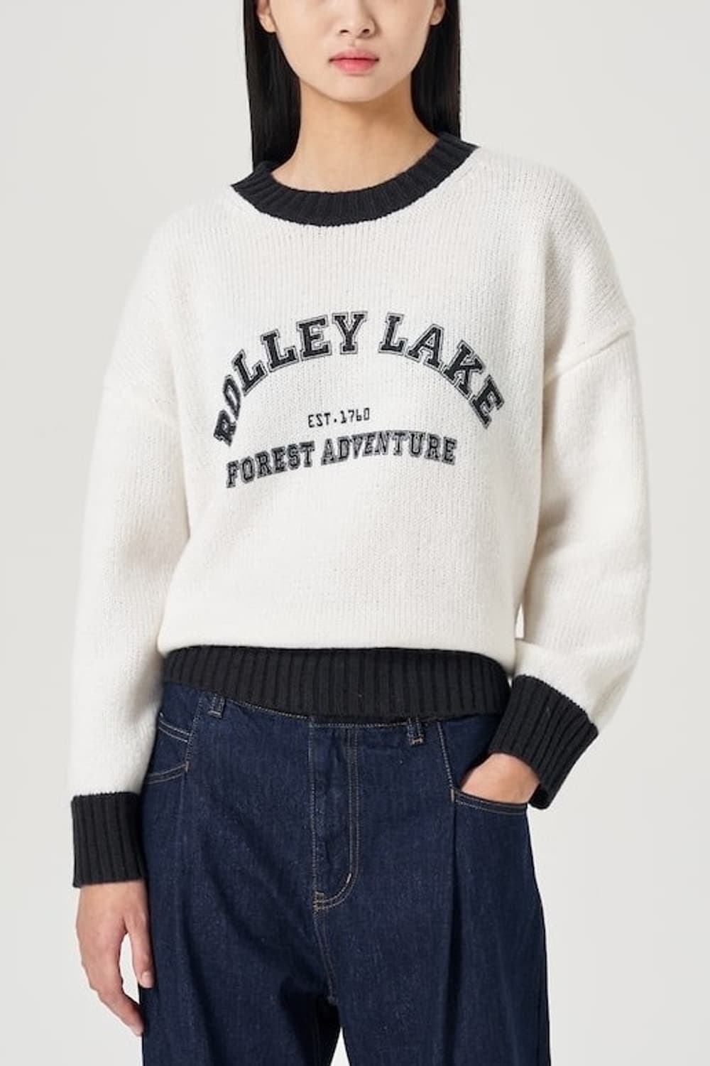 [s] 에잇세컨즈 레터링 포인트 아이보리 니트 맨투맨 상품이미지2