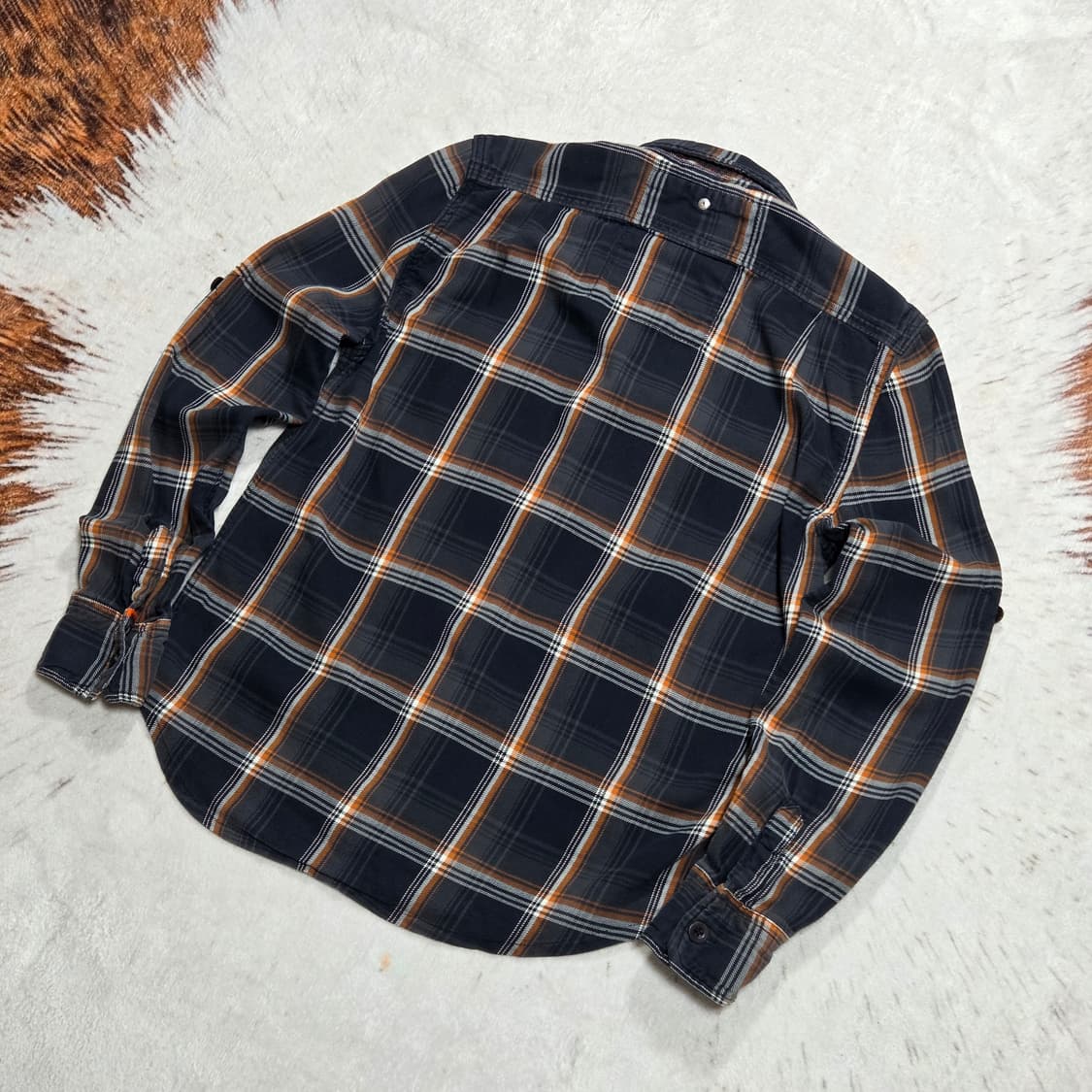 슈퍼드라이 오렌지 네이비 체크 셔츠 상품이미지4