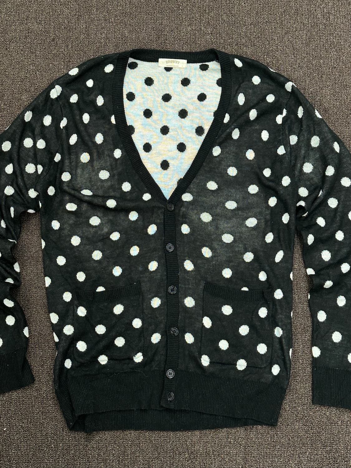 L)BROWNY 빈티지 여성 블랙 도트 브이넥 니트 가디건 상품이미지4