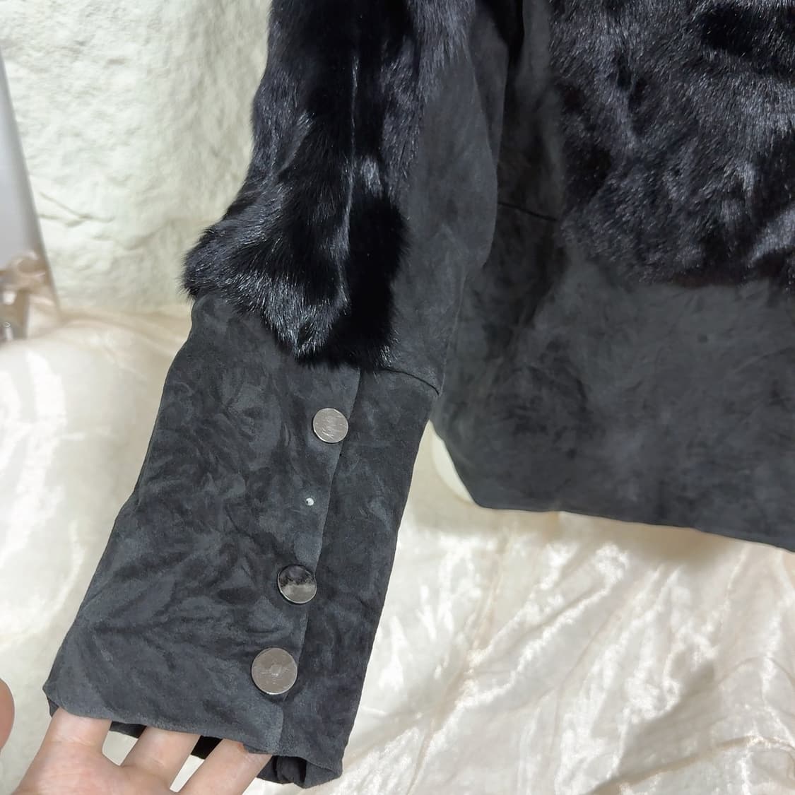 빈티지 고딕 폭스퍼 칼라 염소새끼털 양털 되지가죽자켓 상품이미지5