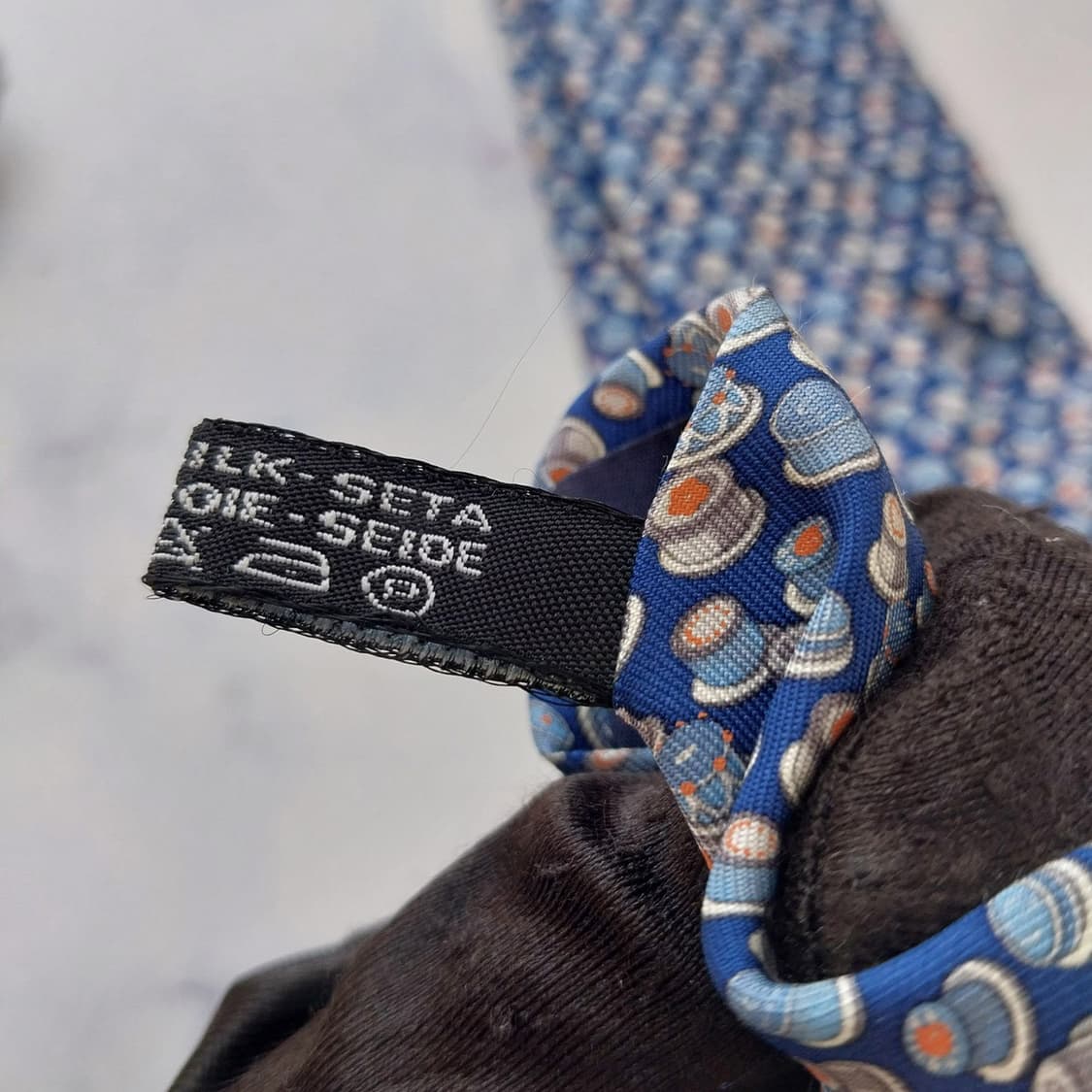 살바토레 페라가모 블루 커피잔 모티브 넥타이 9.2cm B등급 K2584 상품이미지7