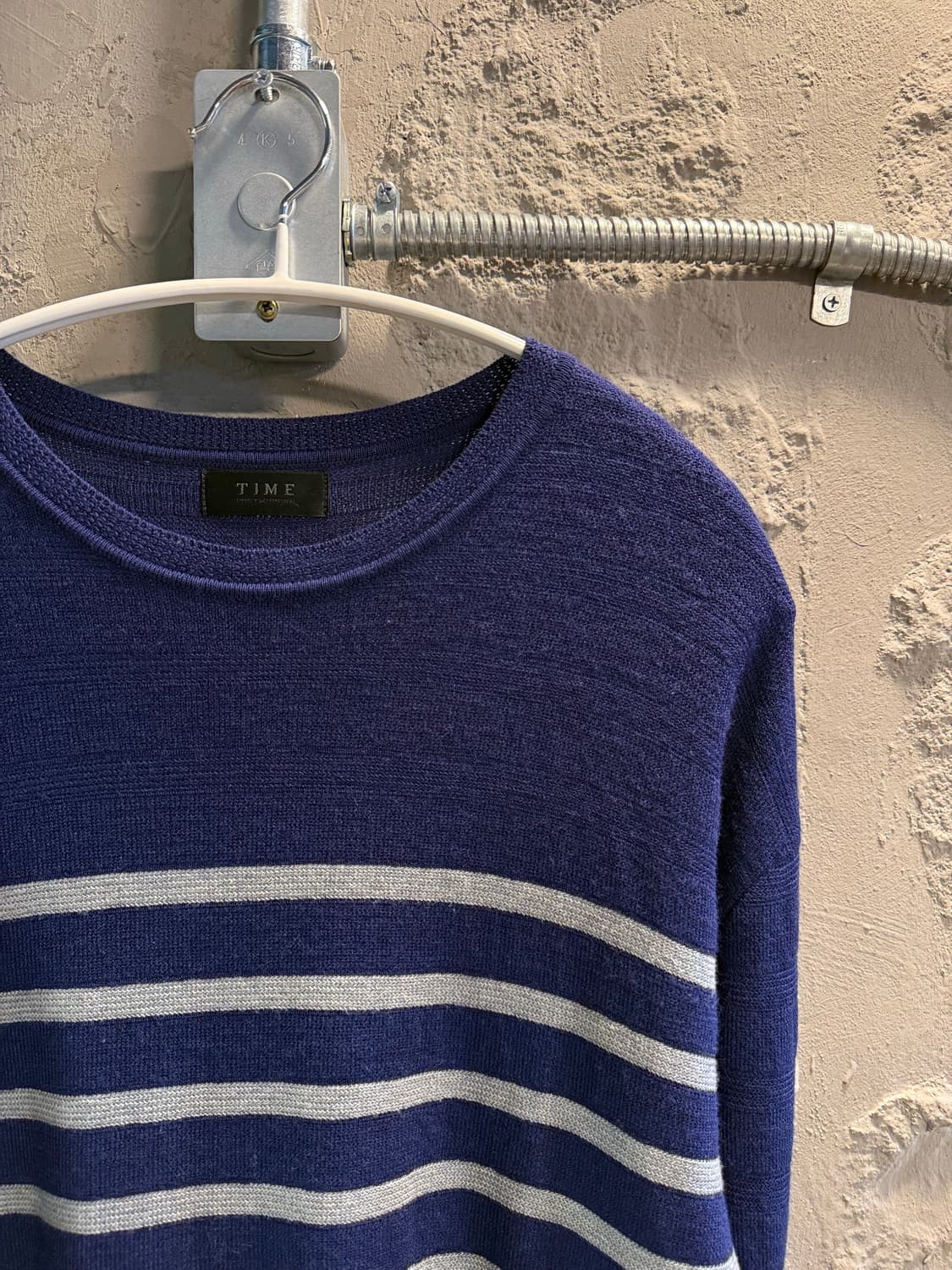 100 타임 TIME 스트라이프 울 니트 네이비 블루 상품이미지3