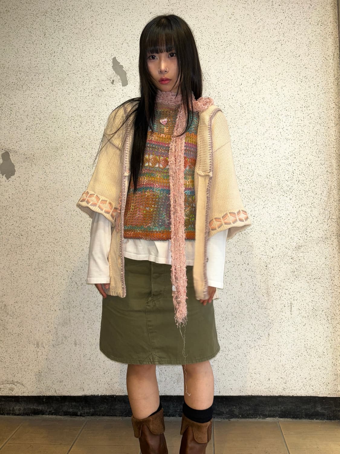 카키 버튼 디테일 미디 스커트 상품이미지2
