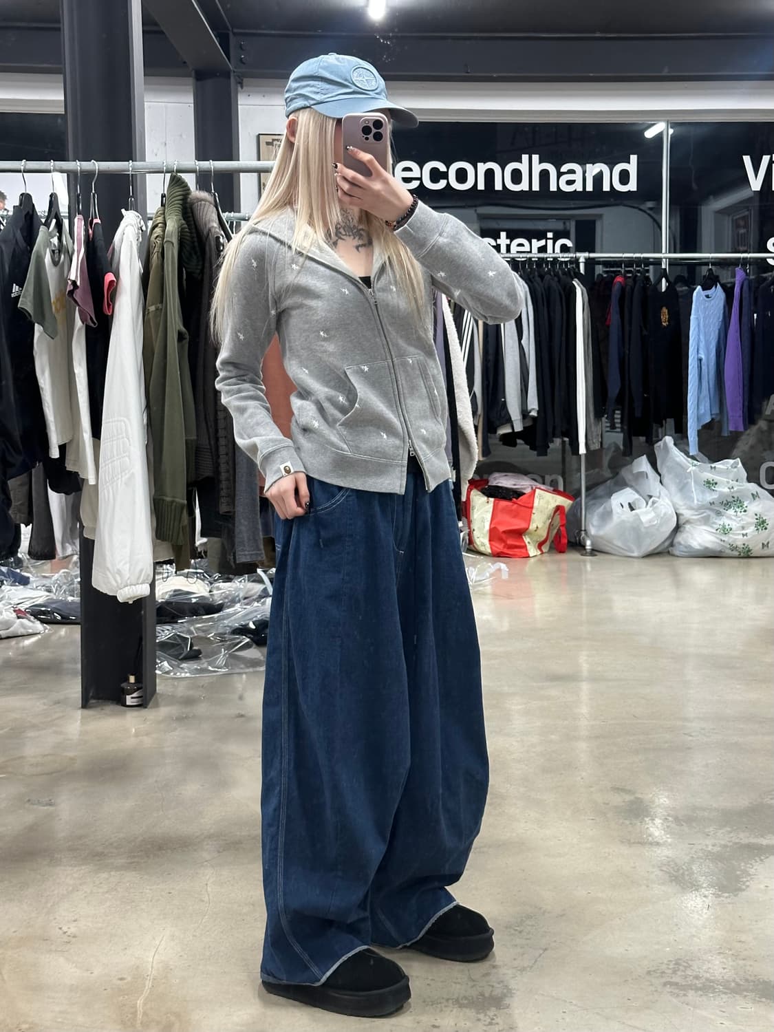 베이프 OG 스타 패턴 풀집업 후드 그레이 상품이미지3