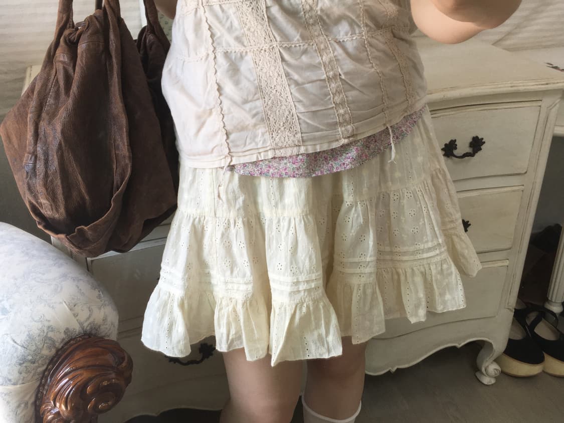 일본빈티지 모리 아이보리 레이스 펀칭 스커트 상품이미지2