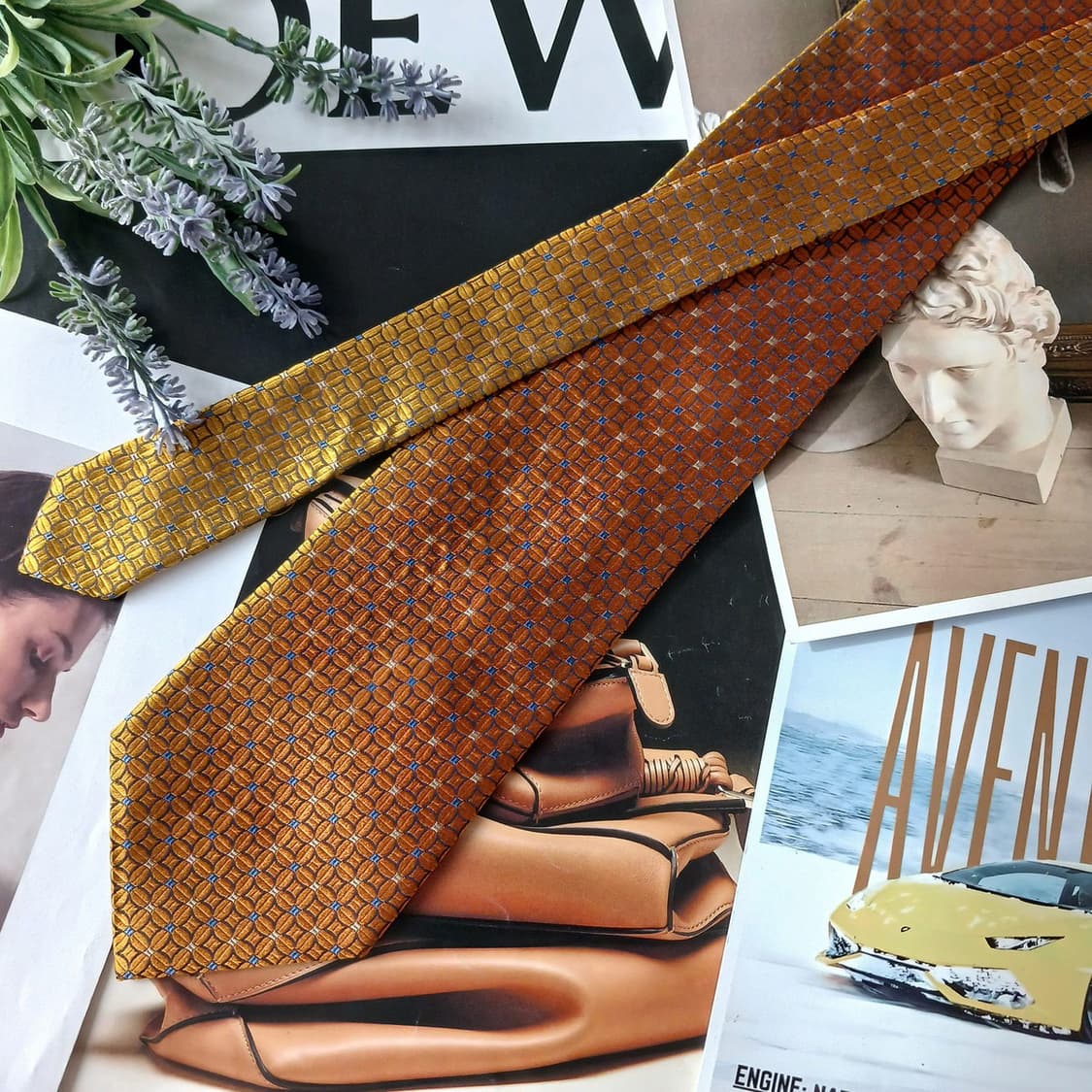 타이랙 실크 골드 기하 패턴 넥타이 9.6cm A+등급 A19853
 상품이미지5