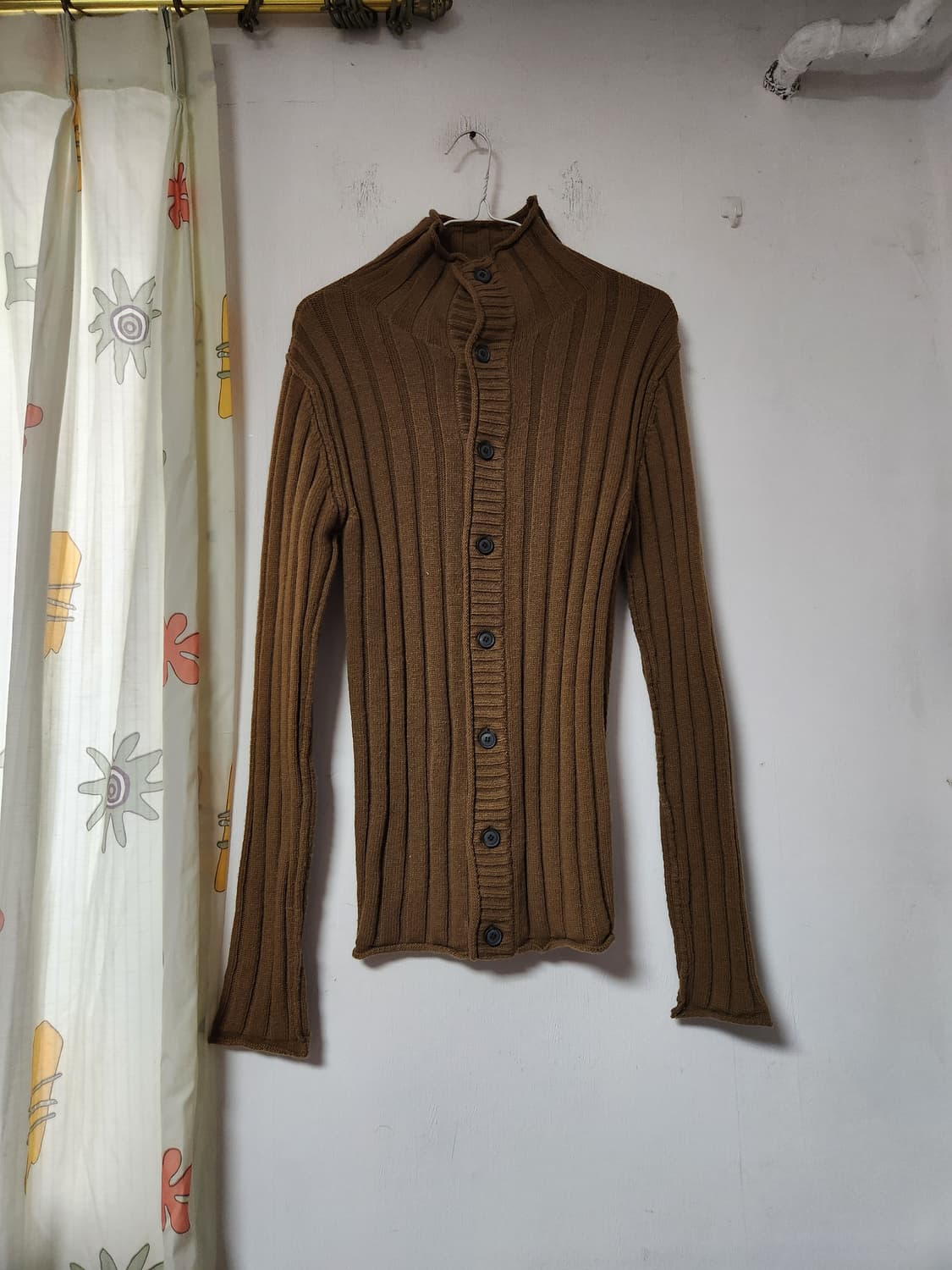 골지 니트 쫄 가디건 브라운 L 상품이미지1
