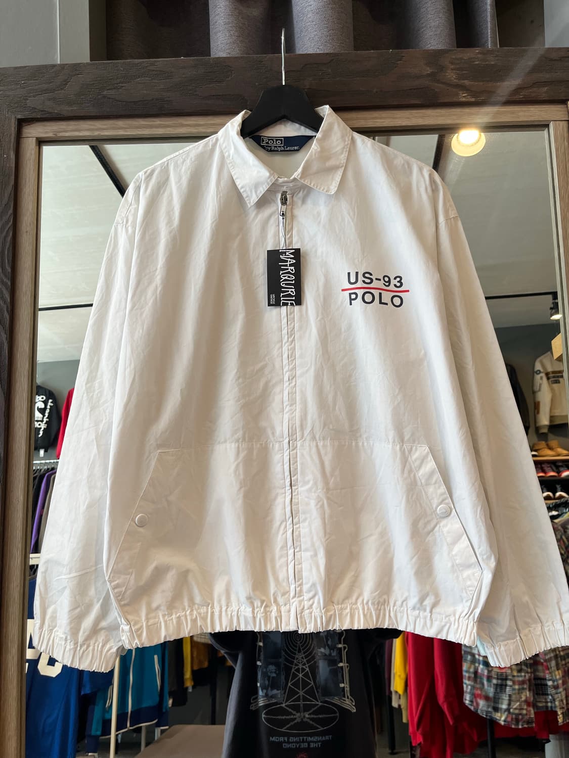 폴로랄프로렌 90s 화이트 블랙 레터링 프린팅 US-93 코치자켓 스윙톱 상품이미지1