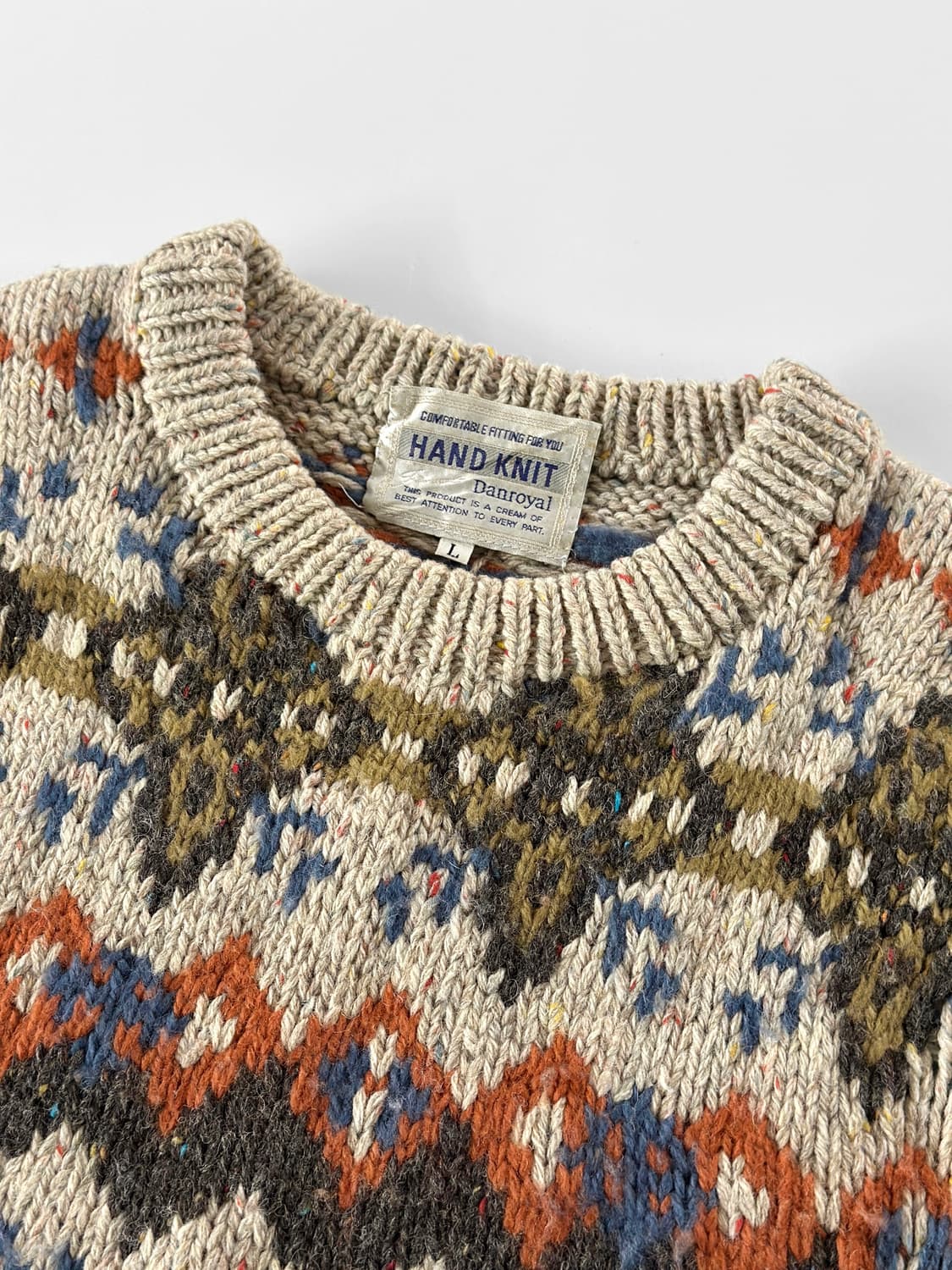 80~90s 빈티지 핸드 니트 페어 아일 케이블 울 스웨터 상품이미지6