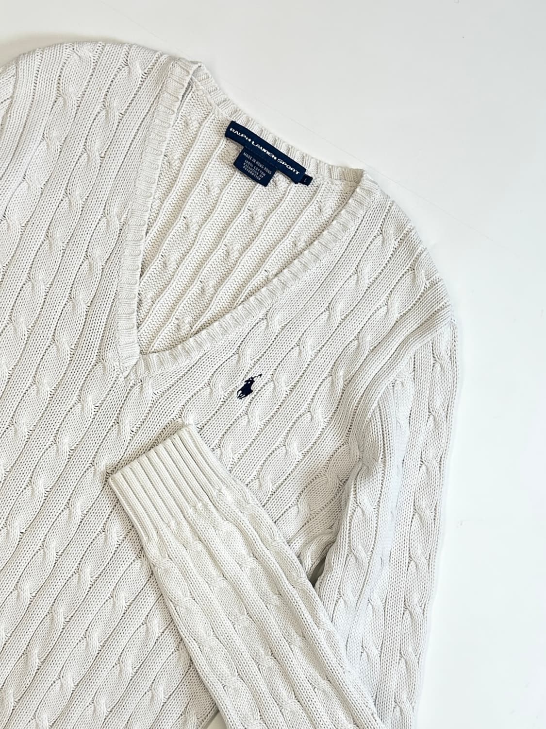 폴로랄프로렌 케이블 화이트  브이넥 니트 L 상품이미지2