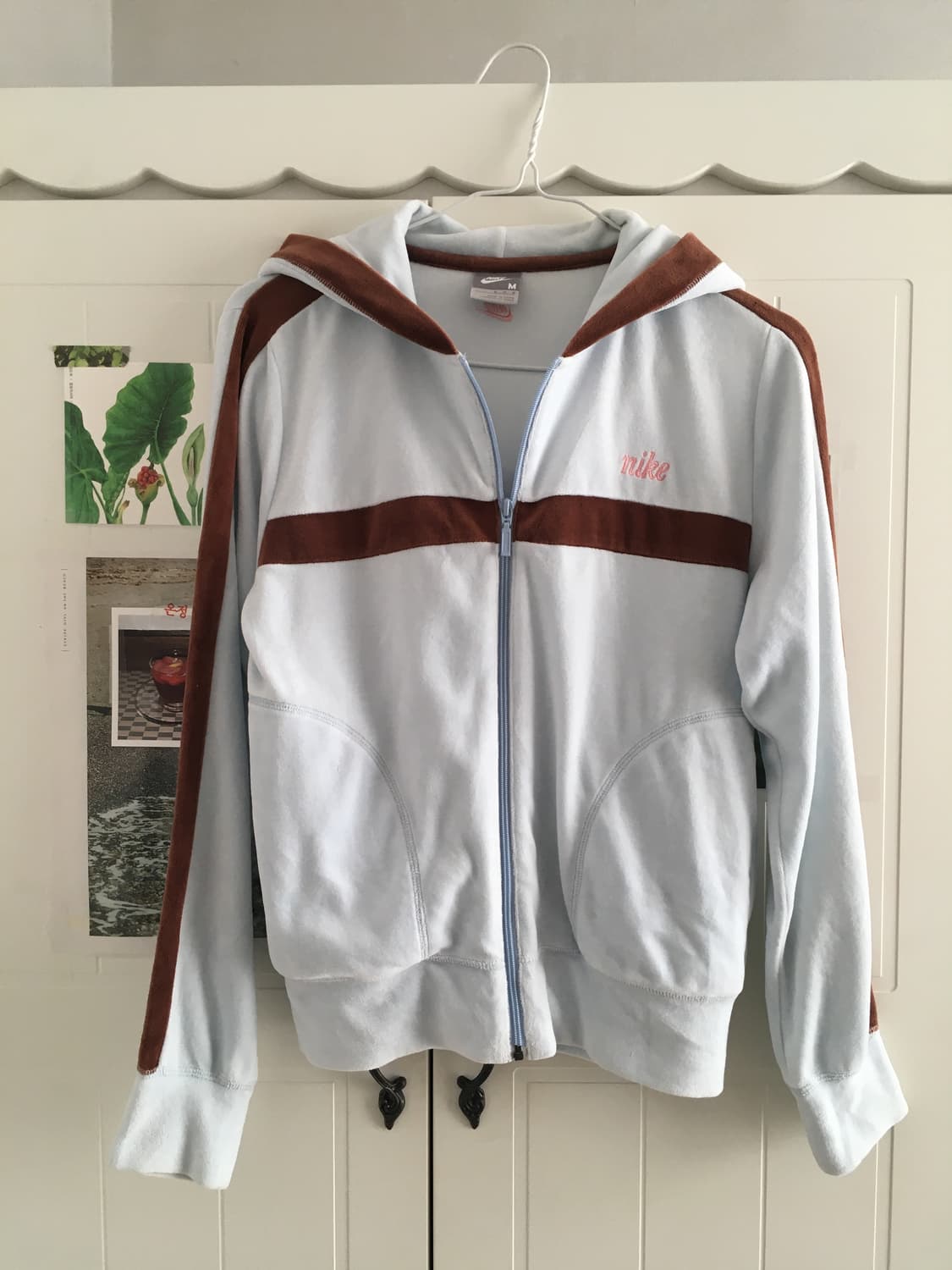 빈티지 하늘색브라운 벨벳 후리스후드집업 극희귀대장핀터깔달천깔stc진리어항 상품이미지2