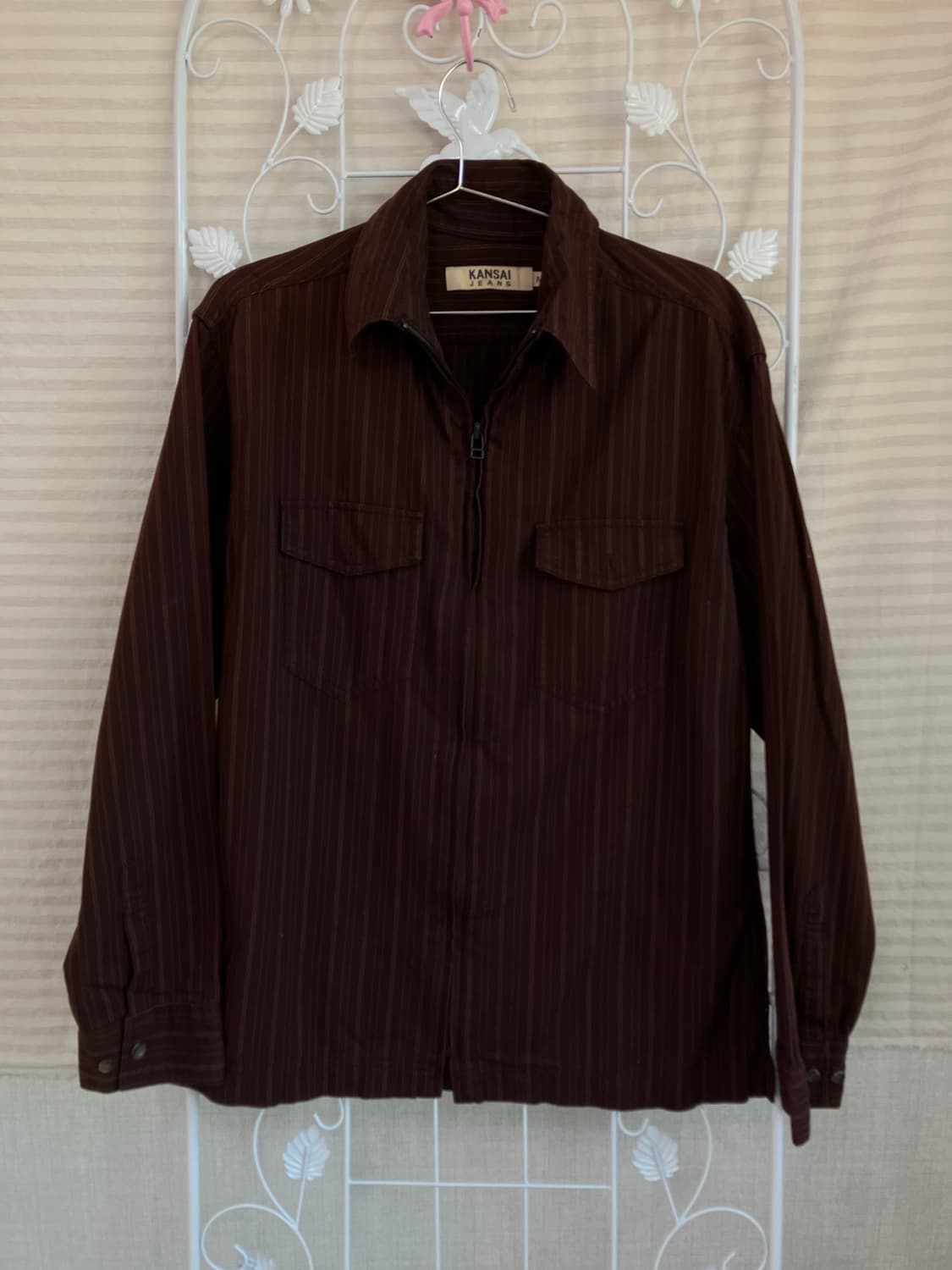 빈티지 브라운 스트라이프 집업 셔츠 y2k 스트릿 갸루 펑키 일본빈티지 상품이미지1