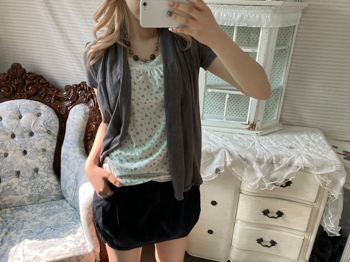 빈티지 코코아 모리 잔꽃 레이어드 탑 상품이미지4