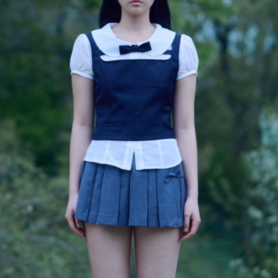 페르트 Ribbon Corset Bustier Navy 상품이미지1