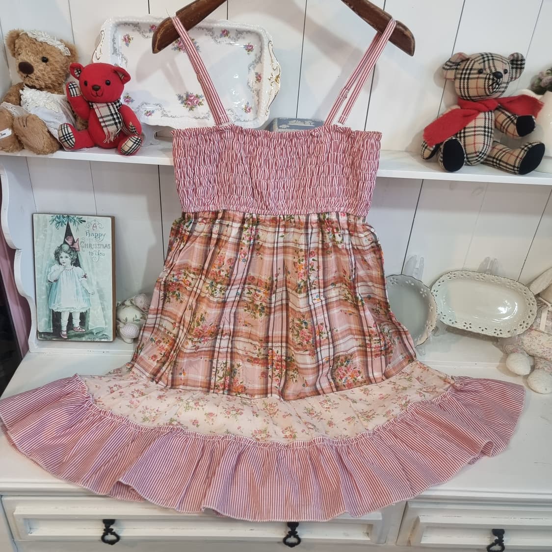 앙크루즈 Ank Rouge 핑크 체크 플라워 셔링 끈원피스 상품이미지4