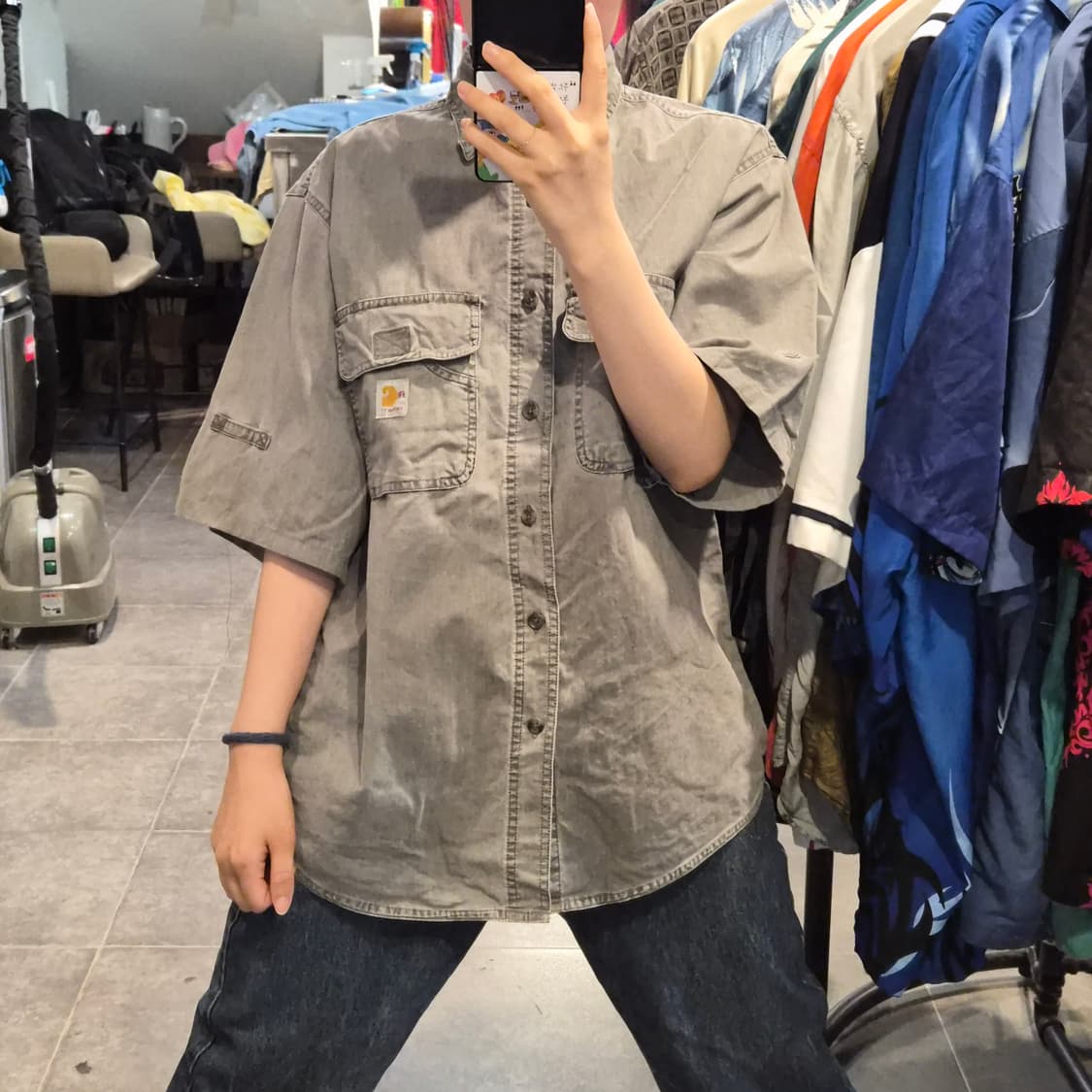 [NO.9] 칼하트 반팔 데님 셔츠 그레이데님 상품이미지3