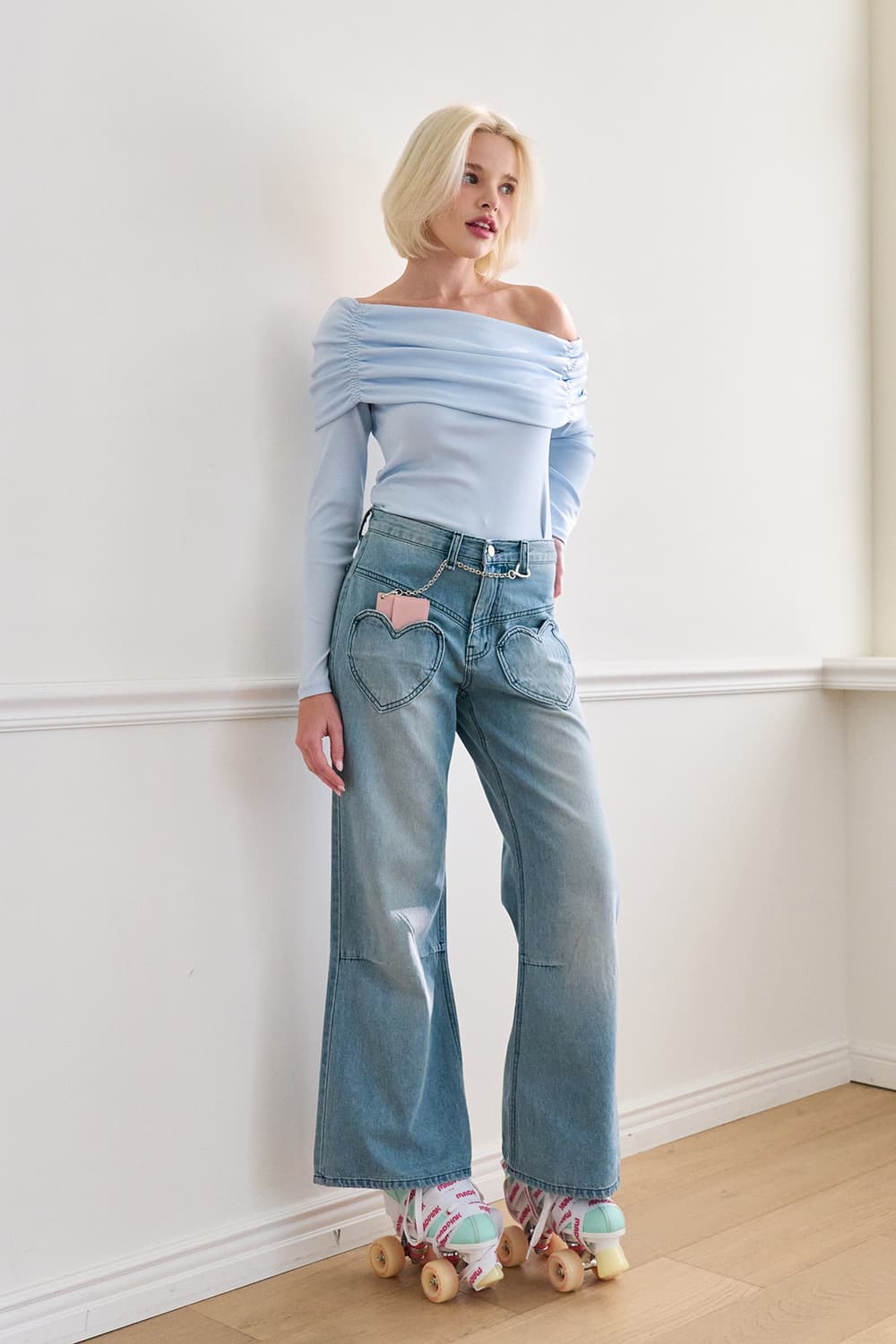 매드핑크 하트 포켓 부츠컷 데님 팬츠 바지 1 상품이미지4