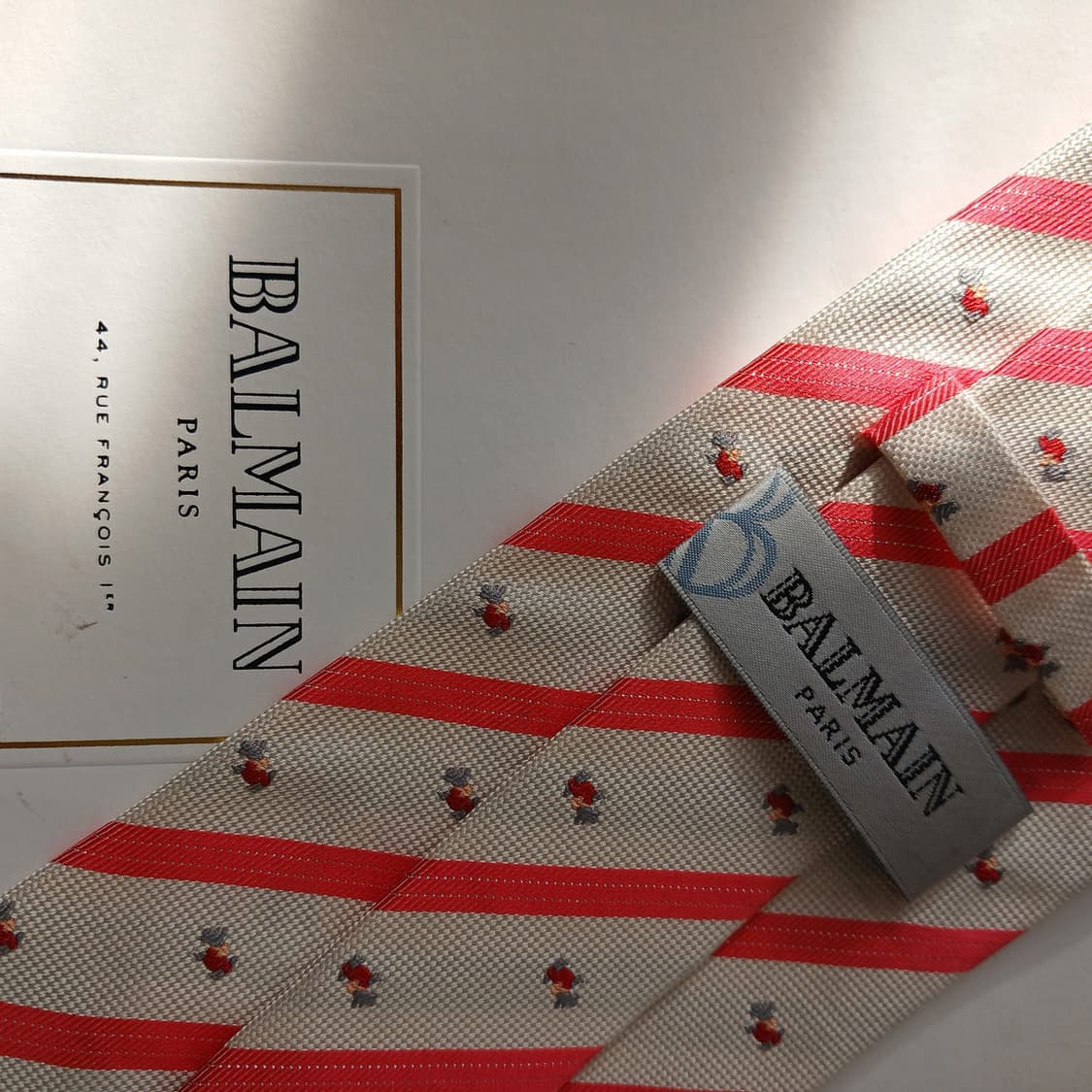 발망 아이보리 스트라이프 자수 넥타이 9.6cm A+등급 A19706 상품이미지8