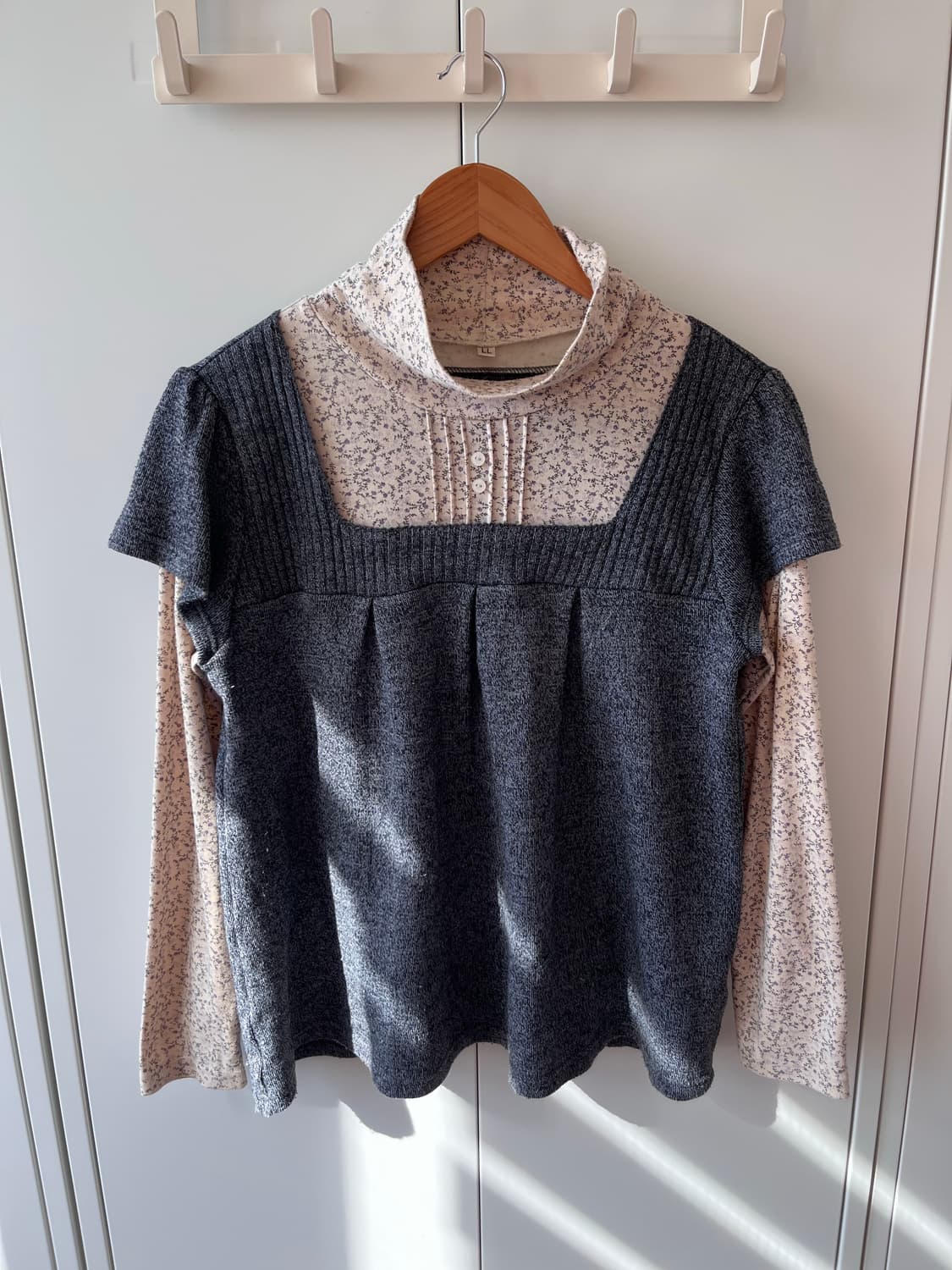 Vintage 잔꽃 반팔 레이어드 폴라 티  상품이미지7